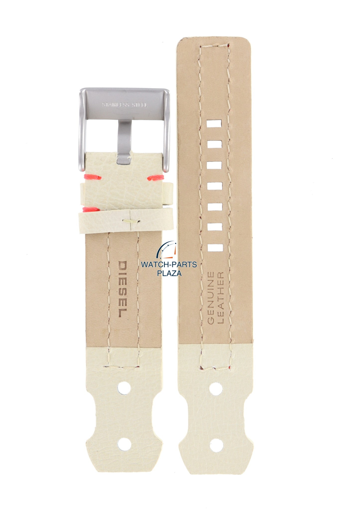 Watch Band Diesel DZ2114 cream / white leather strap 22mm pink stitched original - Watch Plaza