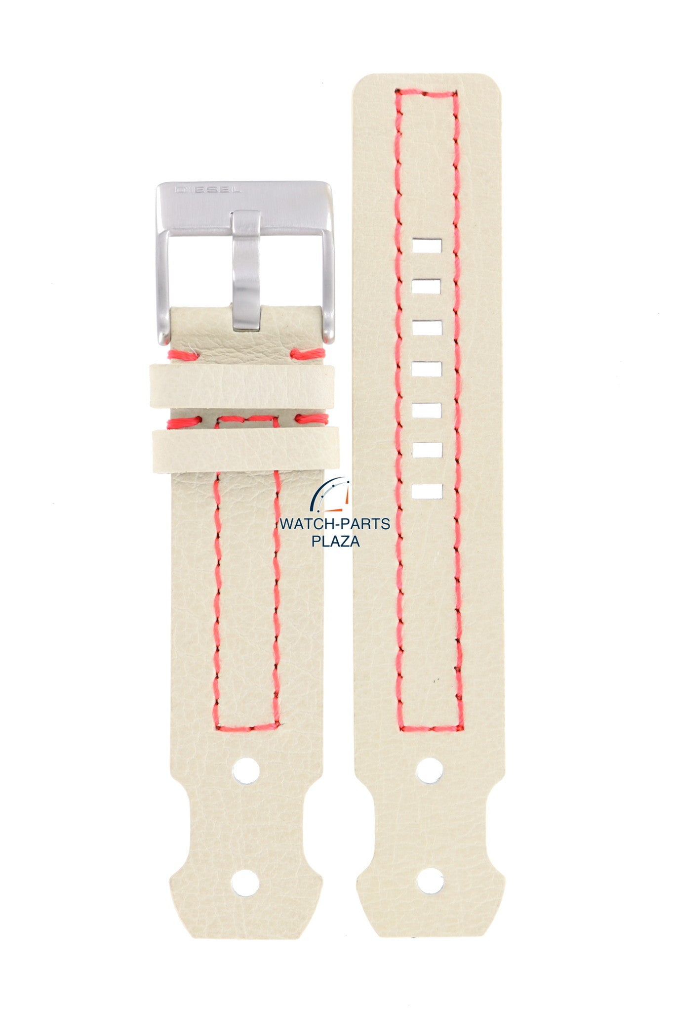 Watch Band Diesel DZ2114 cream / white leather strap 22mm pink stitched original - Watch Plaza