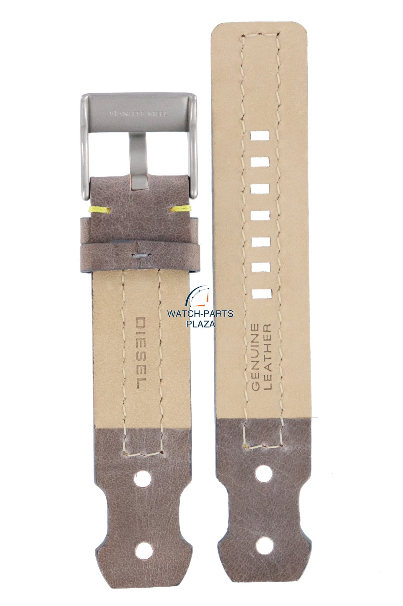 Watch Band Diesel DZ2115 brown leather strap 22mm yellow stitched original - Watch Plaza