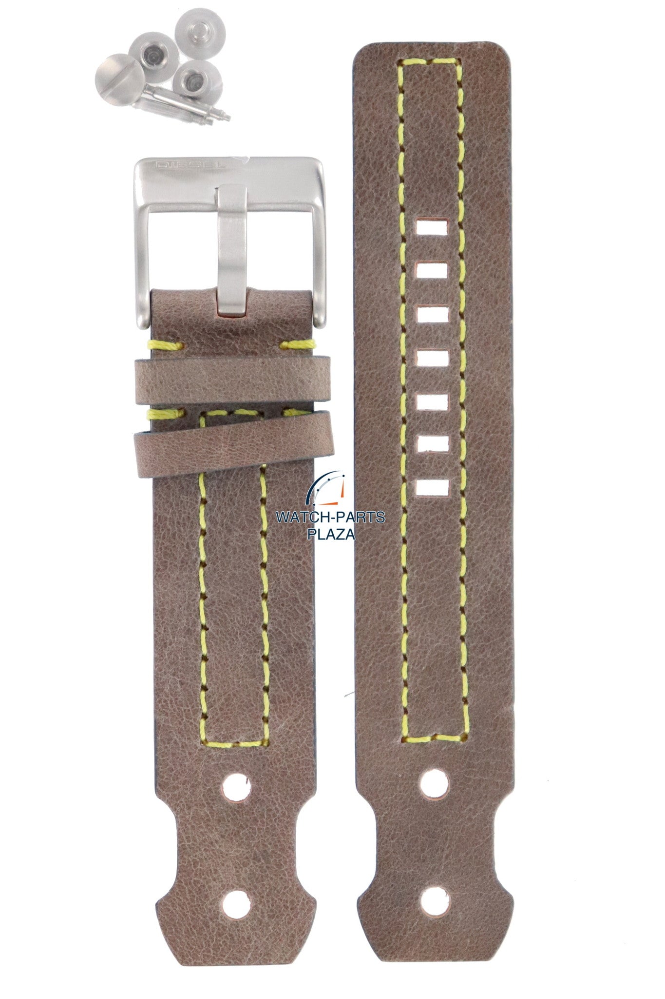 Watch Band Diesel DZ2115 brown leather strap 22mm yellow stitched original - Watch Plaza