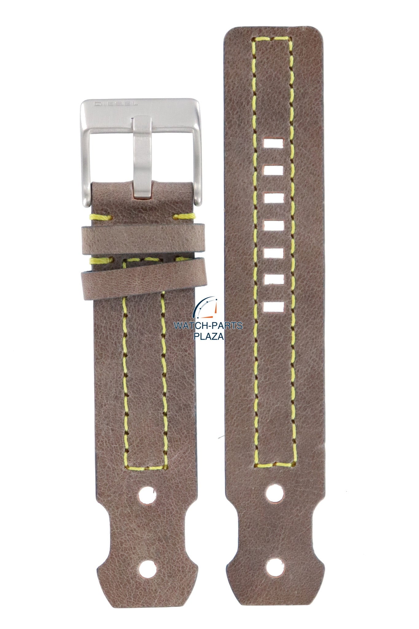 Watch Band Diesel DZ2115 brown leather strap 22mm yellow stitched original - Watch Plaza