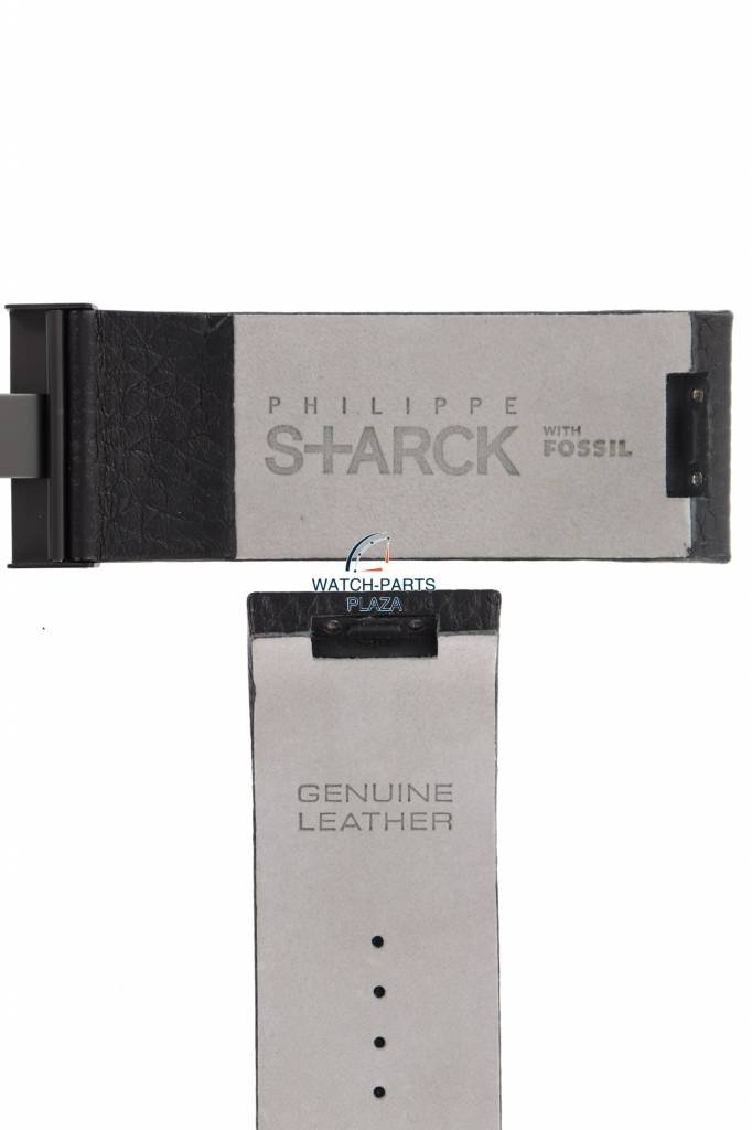 Watch Band Philippe Starck PH5010 Black Leather Strap 30mm - Watch Plaza