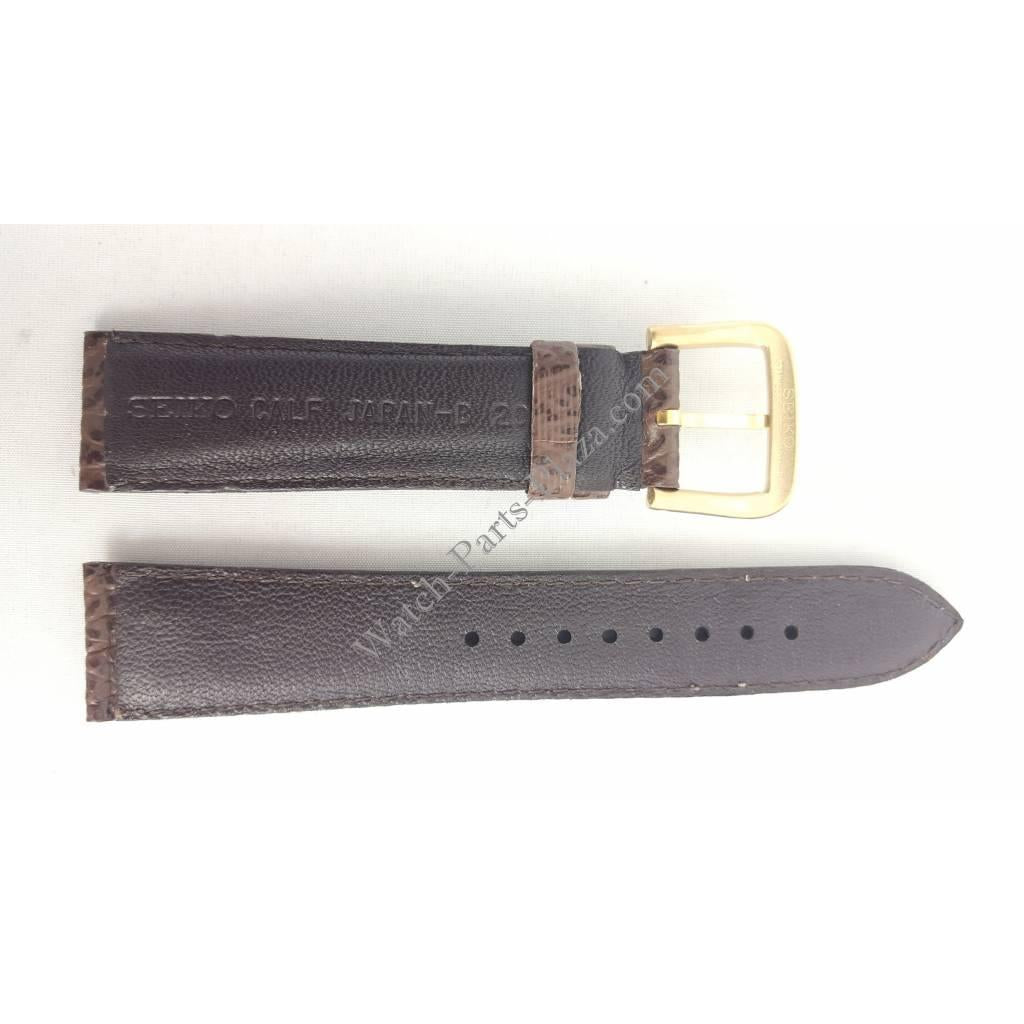 Watch Band Seiko Aeromaster 5Y23 6150 SQ Sports 150 Brown Leather Strap 20mm - Watch Plaza