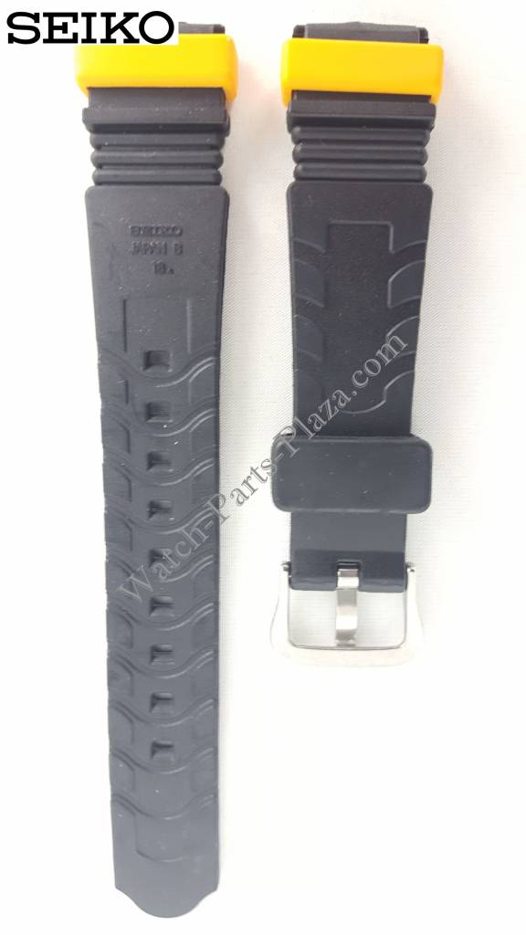 Watch Band Seiko Sports 150 7T32 - 6D9F black silicon strap 18mm yellow texted SDW323 - Watch Plaza