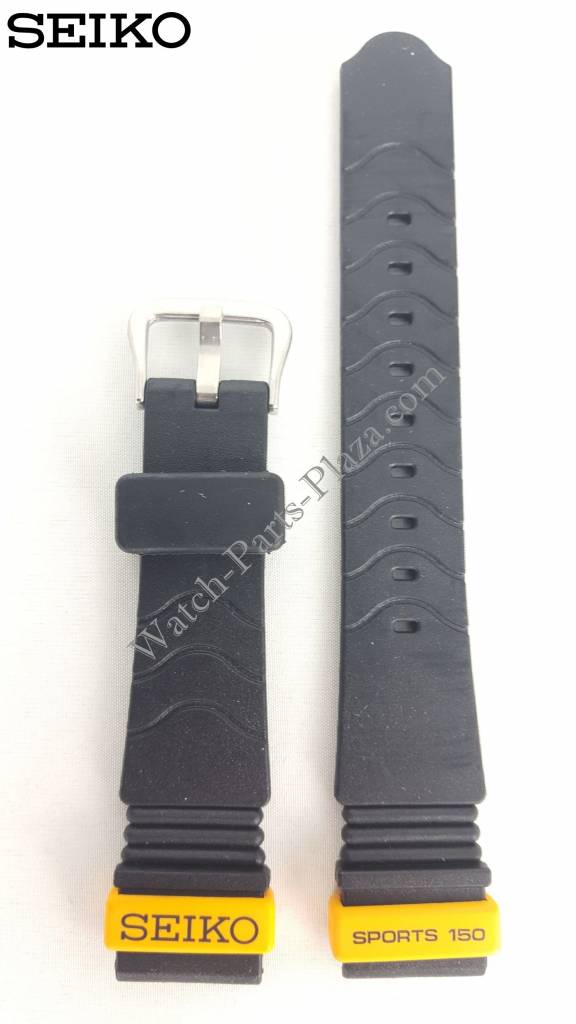 Watch Band Seiko Sports 150 7T32 - 6D9F black silicon strap 18mm yellow texted SDW323 - Watch Plaza