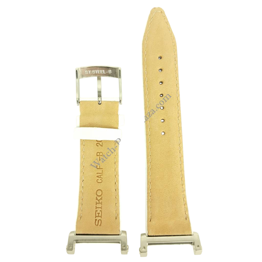 Watch Band Seiko Sportura Ladies SND889P1 White Leather Strap 7T92 - 0HP0 20mm - Watch Plaza