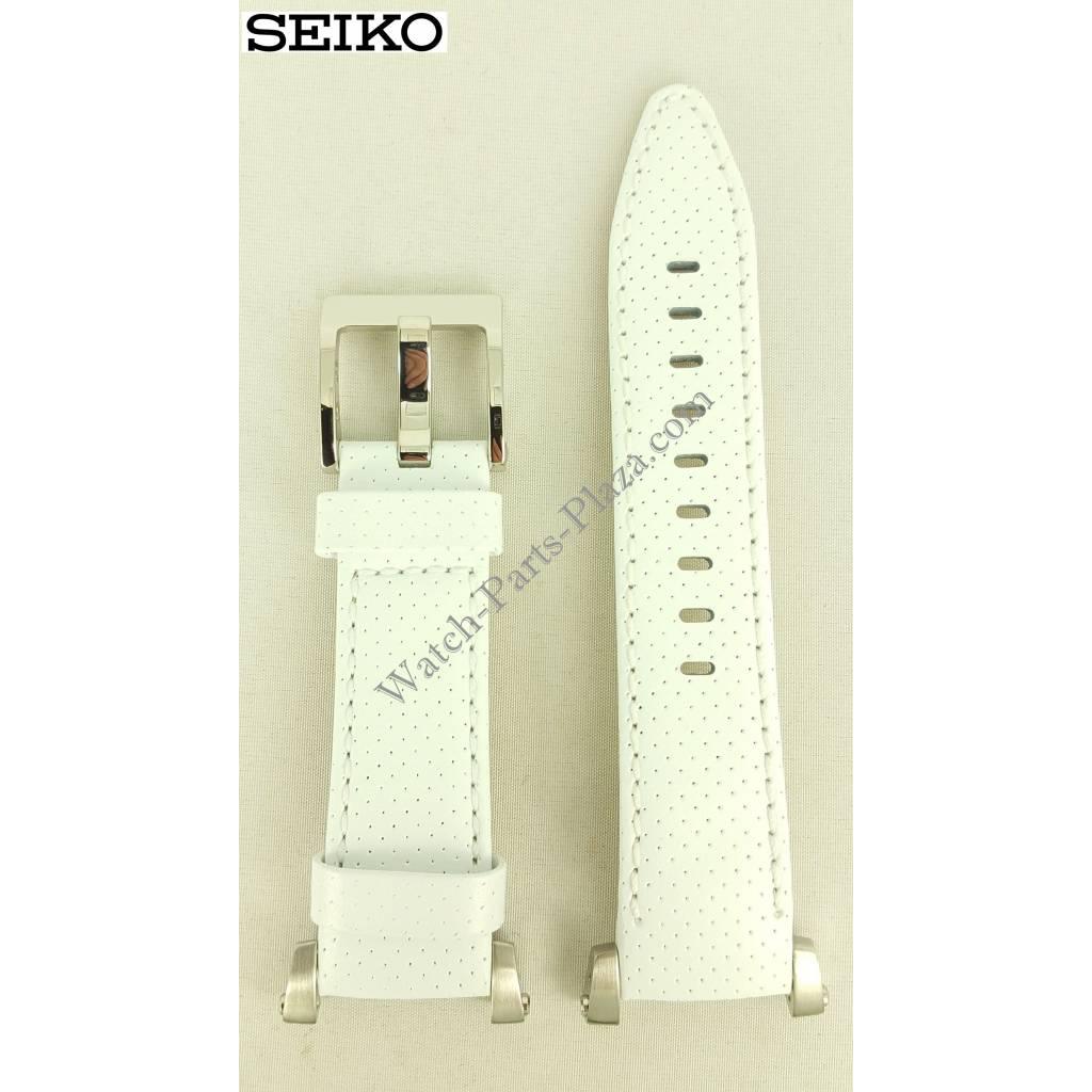 Watch Band Seiko Sportura SND857 white leather strap 7T92 - 0GY0 20mm 4LA5JB - Watch Plaza