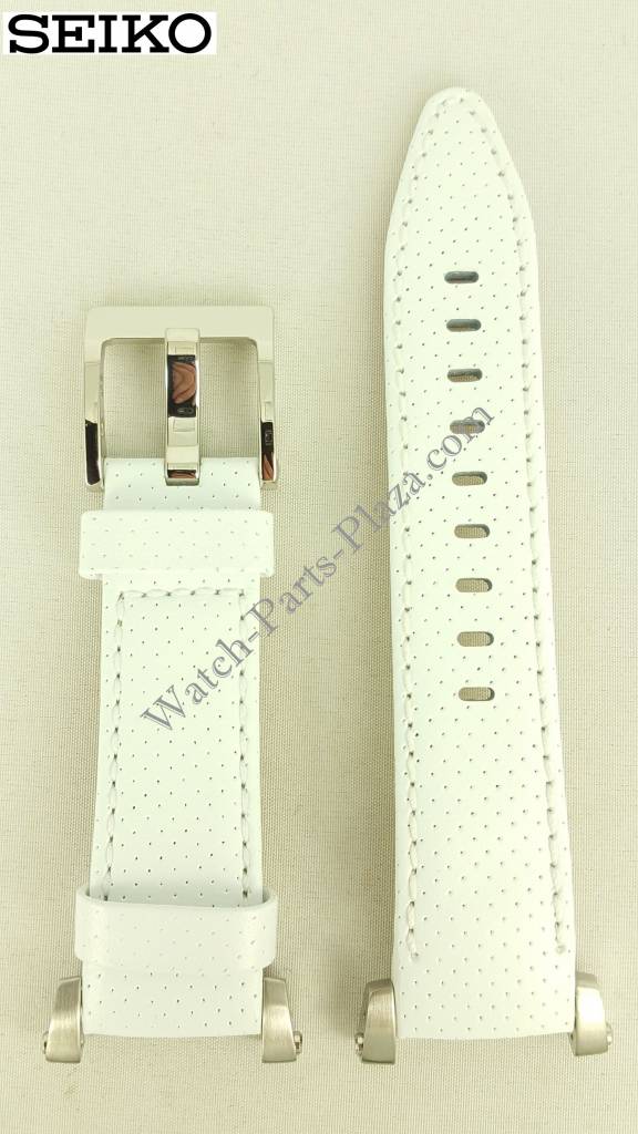 Watch Band Seiko Sportura SND857 white leather strap 7T92 - 0GY0 20mm 4LA5JB - Watch Plaza