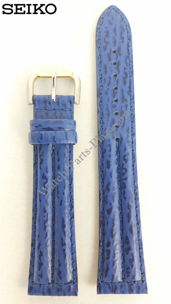 Watch Band Seiko SQ100 7T32 - 7C40 Swim Safe Strap 22mm Blue Leather - Watch Plaza