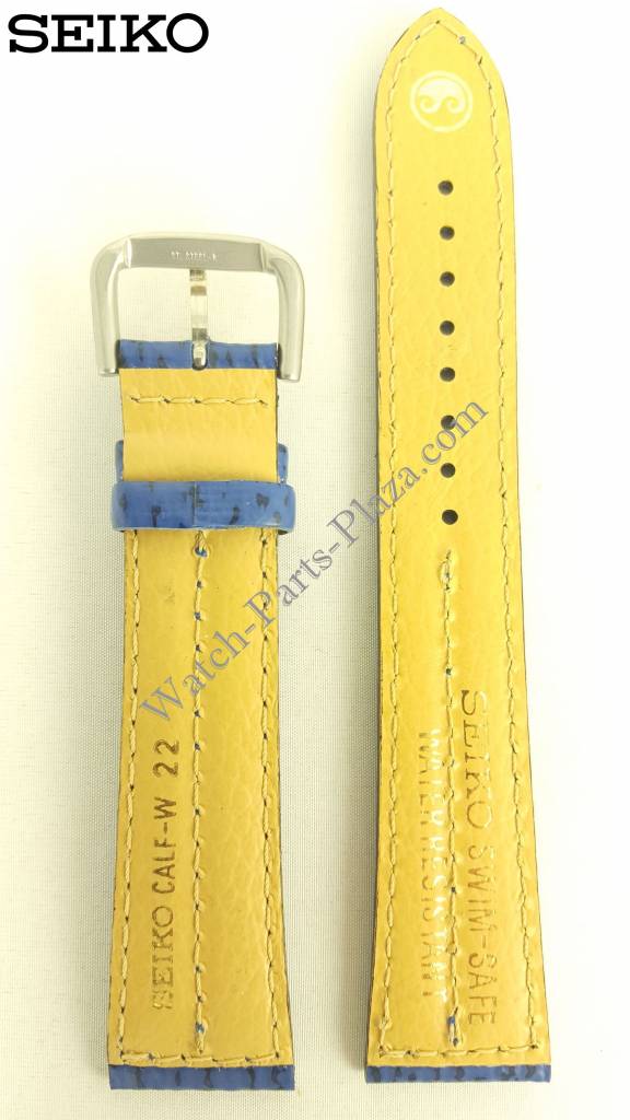 Watch Band Seiko SQ100 7T32 - 7C40 Swim Safe Strap 22mm Blue Leather - Watch Plaza