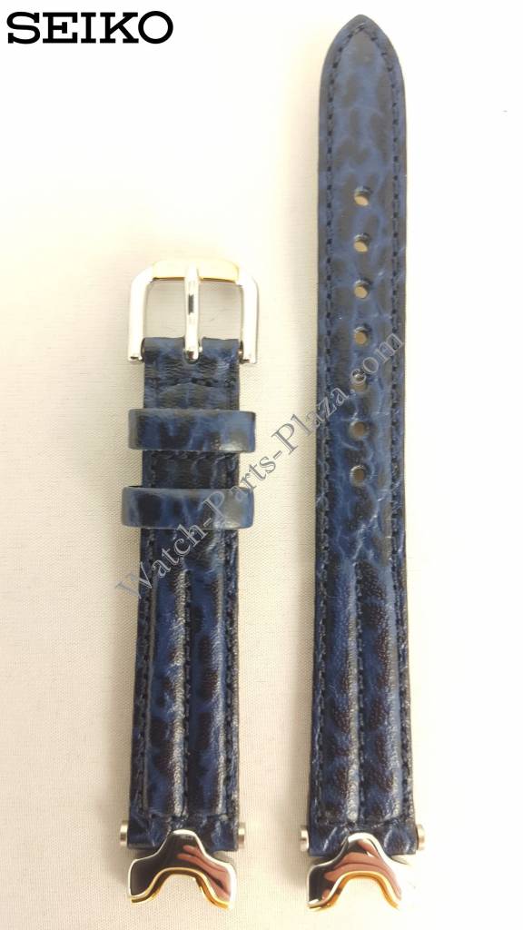 Watch Band Seiko SQ50 7N89 - F150 Dark Blue Leather Strap 14 mm Swim Safe SXC326F1 - Watch Plaza