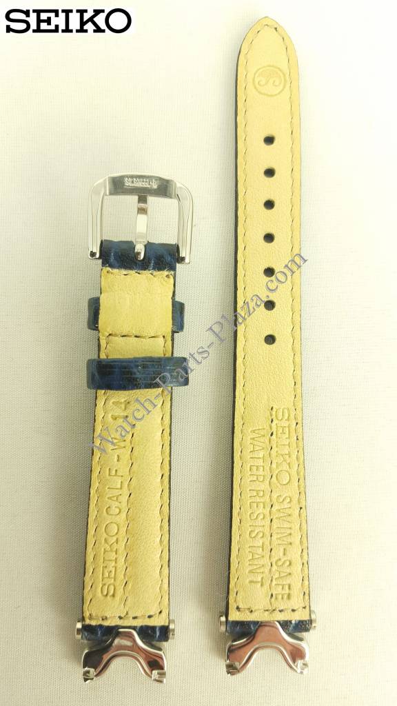 Watch Band Seiko SQ50 7N89 - F150 Dark Blue Leather Strap 14 mm Swim Safe SXC326F1 - Watch Plaza