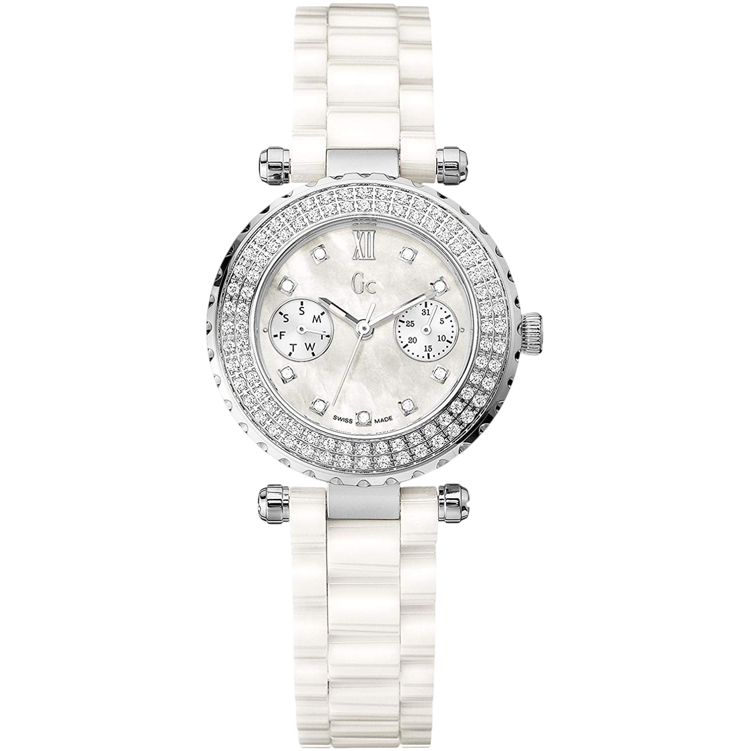 Watch Guess Collection A28101L1 Diver Chic 97 white ceramic - Swiss Made - Precious series - Watch Plaza