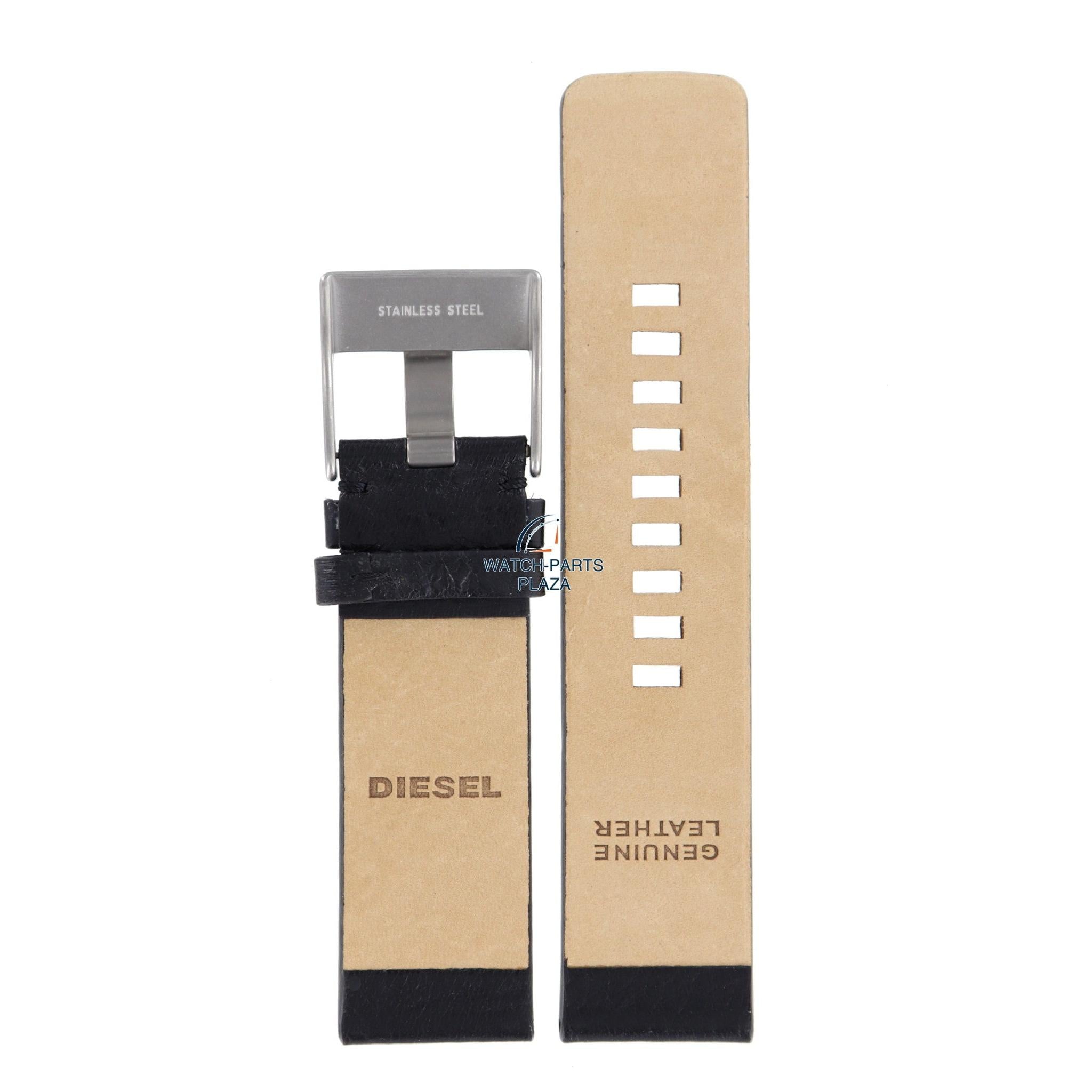 Watchband Diesel DZ1076 / DZ1085 black leather strap 24mm original - Watch Plaza