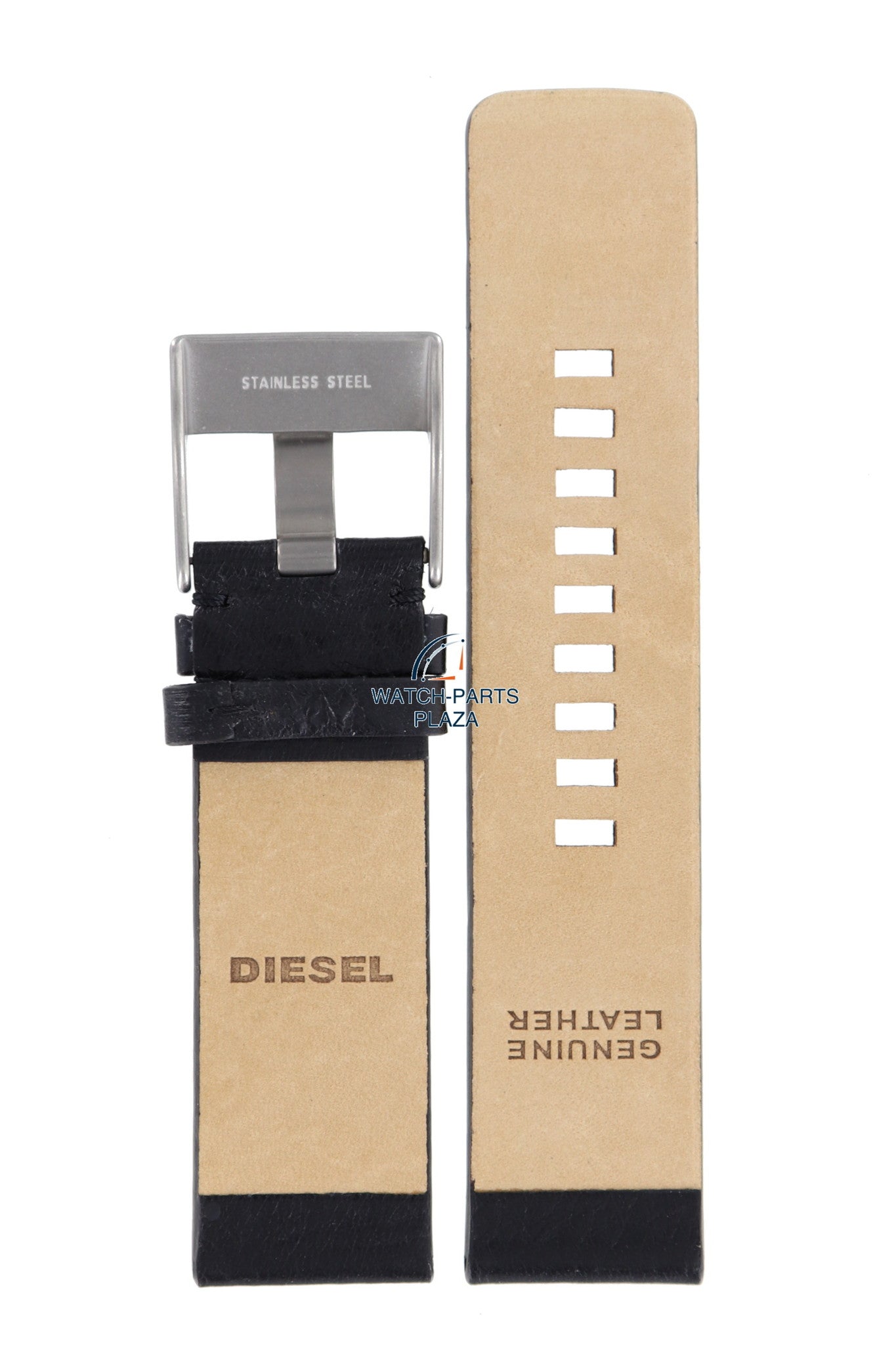 Watchband Diesel DZ1076 / DZ1085 black leather strap 24mm original - Watch Plaza