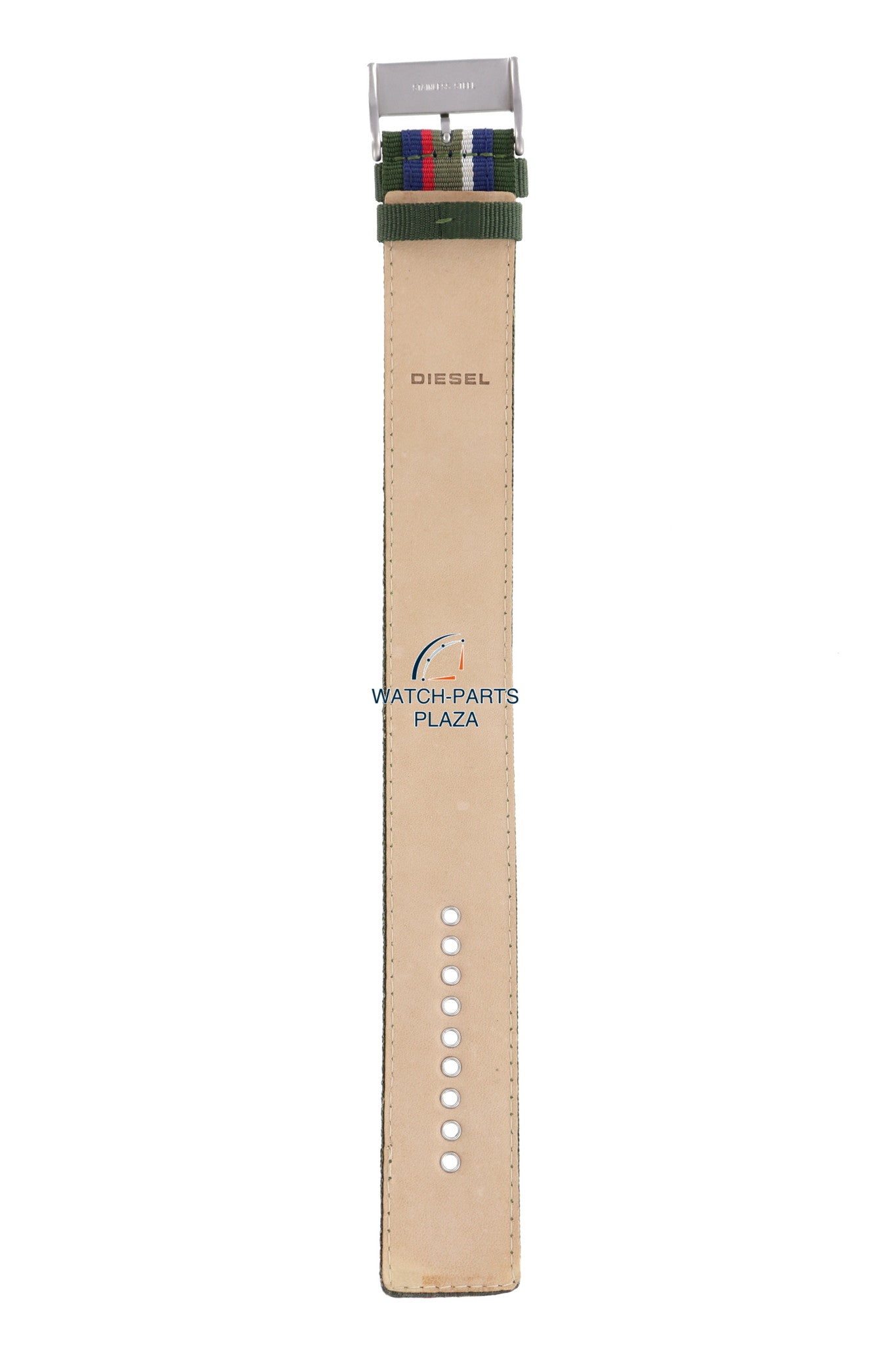 Watchband Diesel DZ2057 original green & blue canvas / leather strap 27mm DZ - 2057 - Watch Plaza