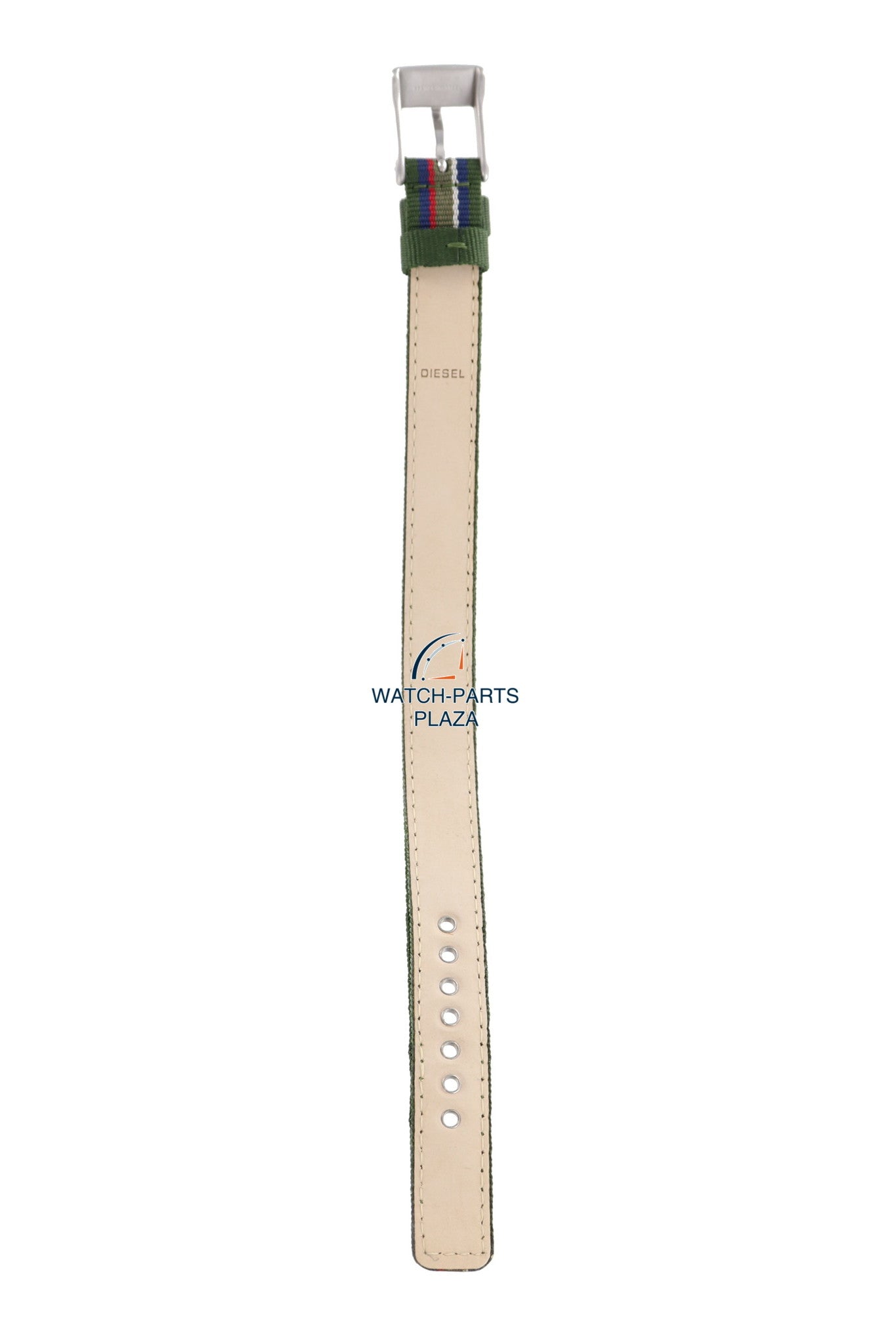 Watchband Diesel DZ2082 original green & blue canvas / leather strap 14mm DZ - 2082 - Watch Plaza