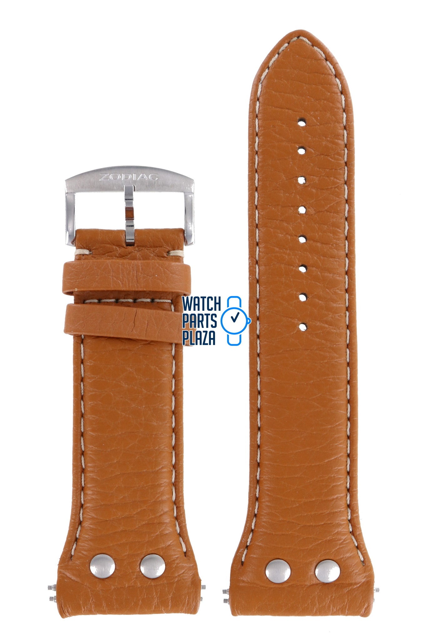 Zodiac ZO7012 Watch Band ZO - 7012 Cognac Leather 28 mm - Watch Plaza