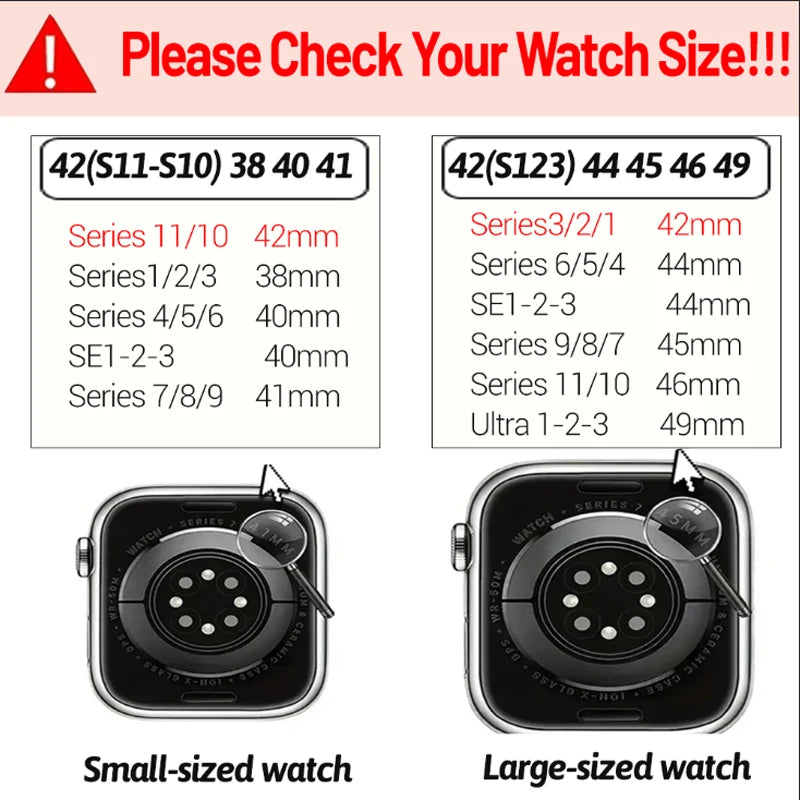 Apple Watch Silicone Band Case Size – Series 11, 10, 9, 8, SE & Ultra (38–49mm)