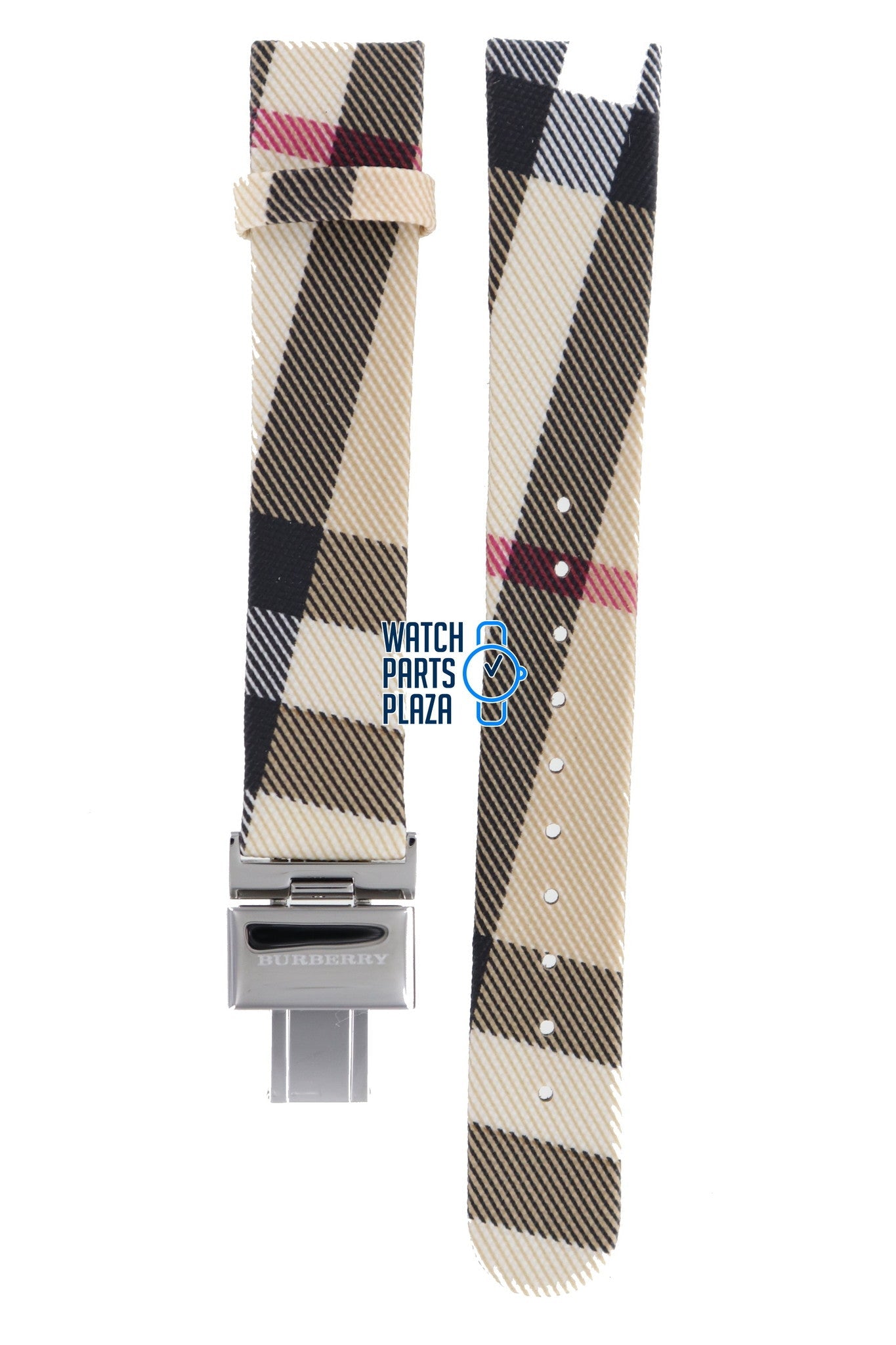 Burberry BU1008 Watch Band BU - 1008 Beige Leather & Textile 17 mm - Watch Plaza