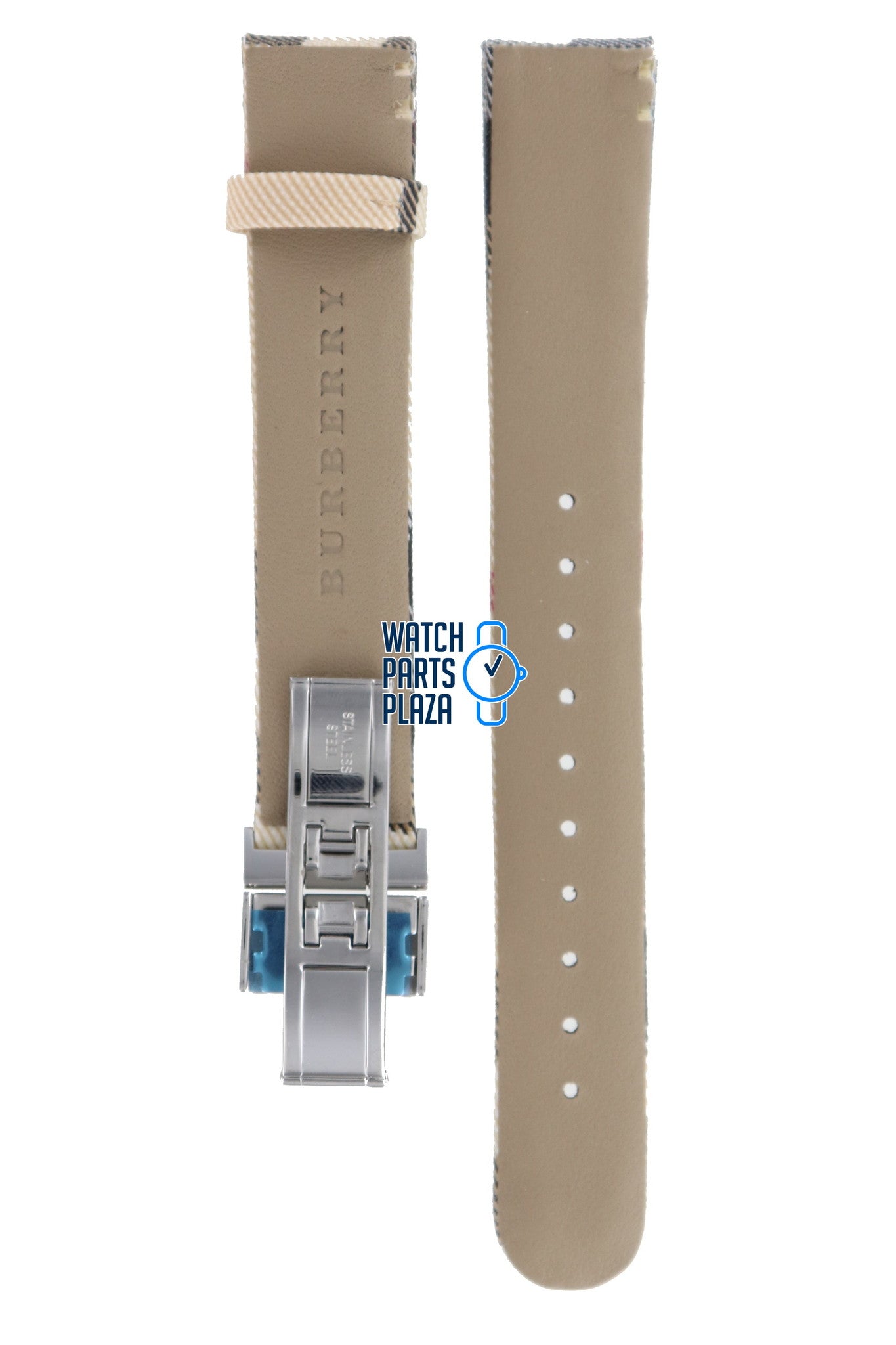 Burberry BU1008 Watch Band BU - 1008 Beige Leather & Textile 17 mm - Watch Plaza