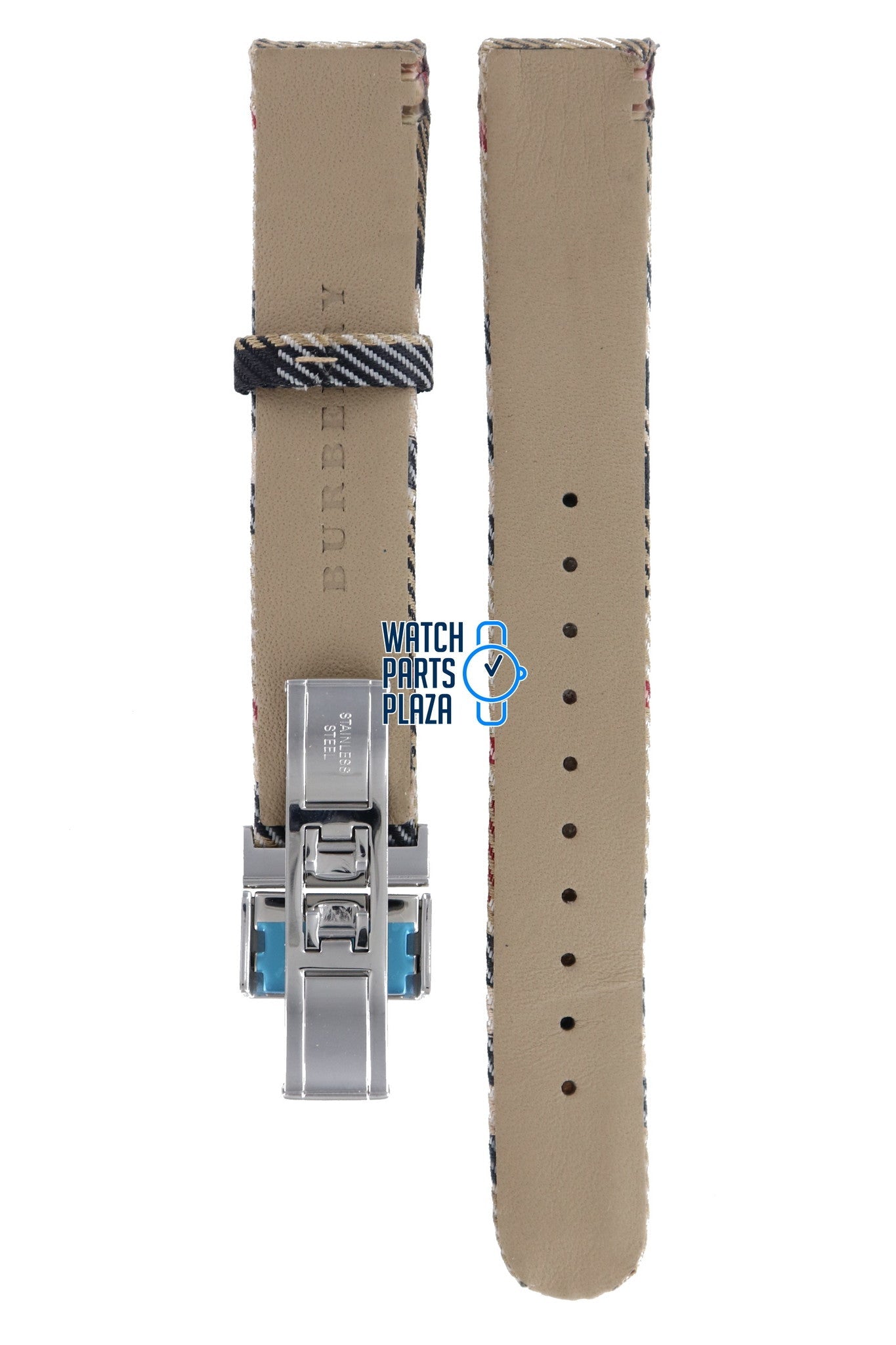 Burberry BU1010 Watch Band BU - 1010 Beige Leather & Textile 17 mm - Watch Plaza