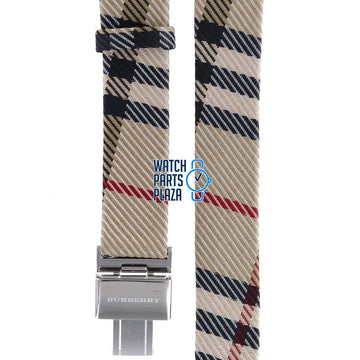 Burberry BU1010 Watch Band BU - 1010 Beige Leather & Textile 17 mm - Watch Plaza