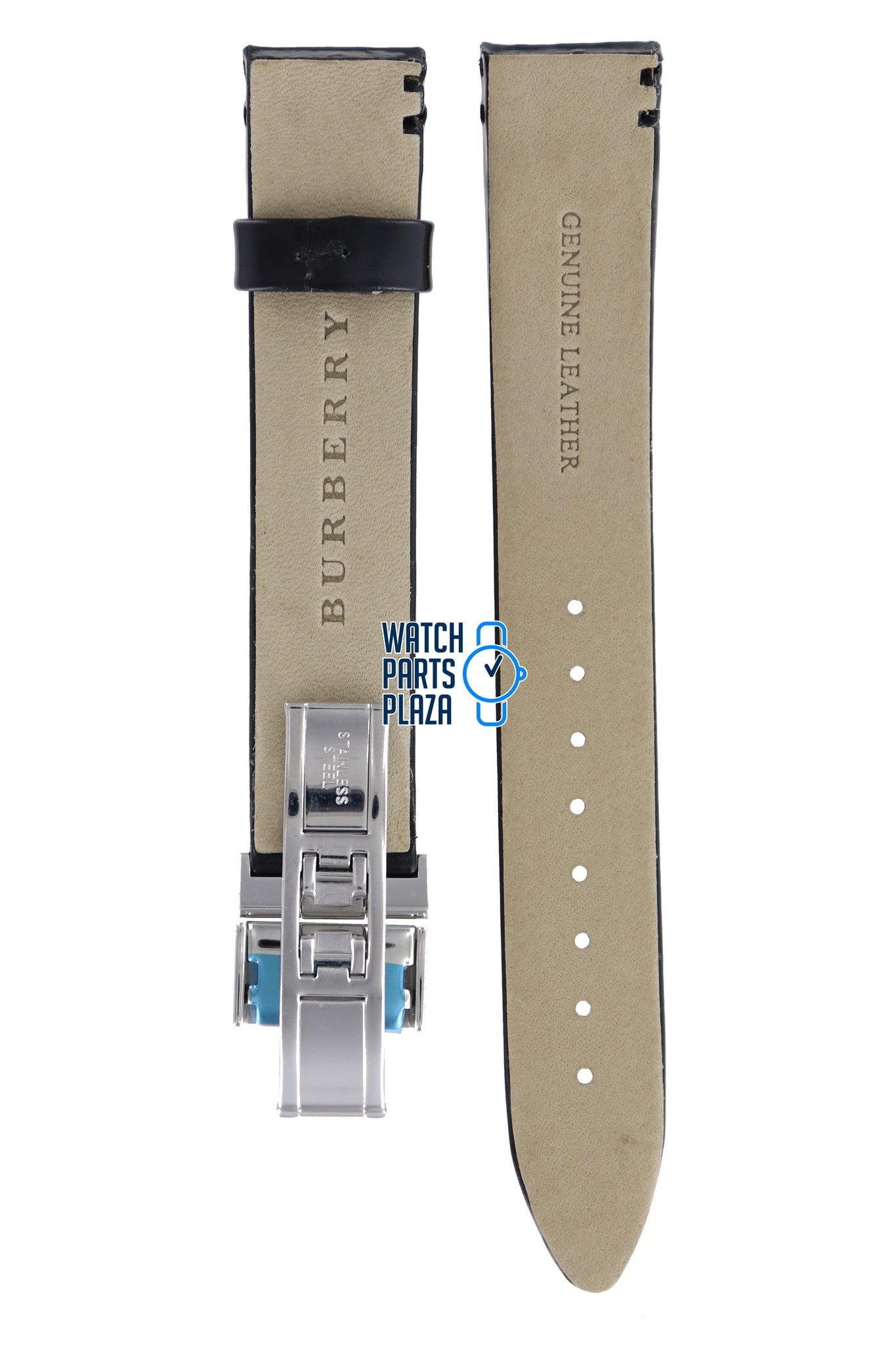 Burberry BU1012 Watch Band BU - 1012 Black Leather 17 mm - Watch Plaza