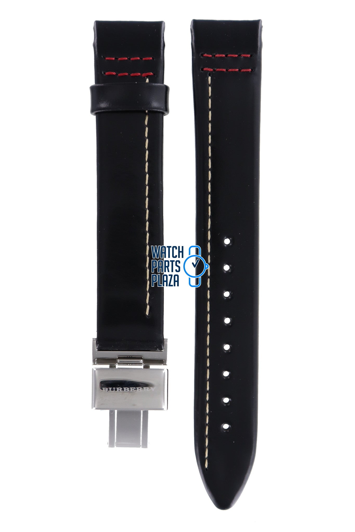 Burberry BU1012 Watch Band BU - 1012 Black Leather 17 mm - Watch Plaza