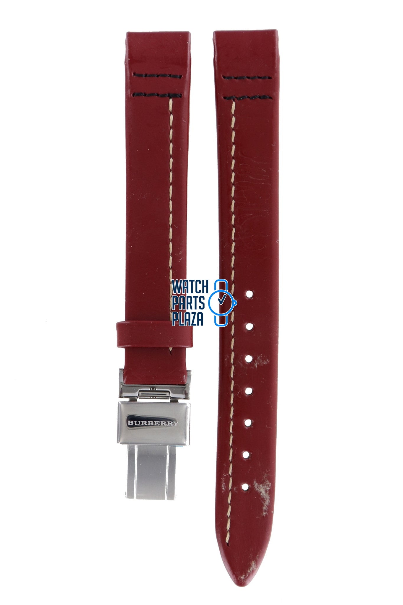 Burberry BU1013 Watch Band BU - 1013 Red Leather 13 mm - Watch Plaza