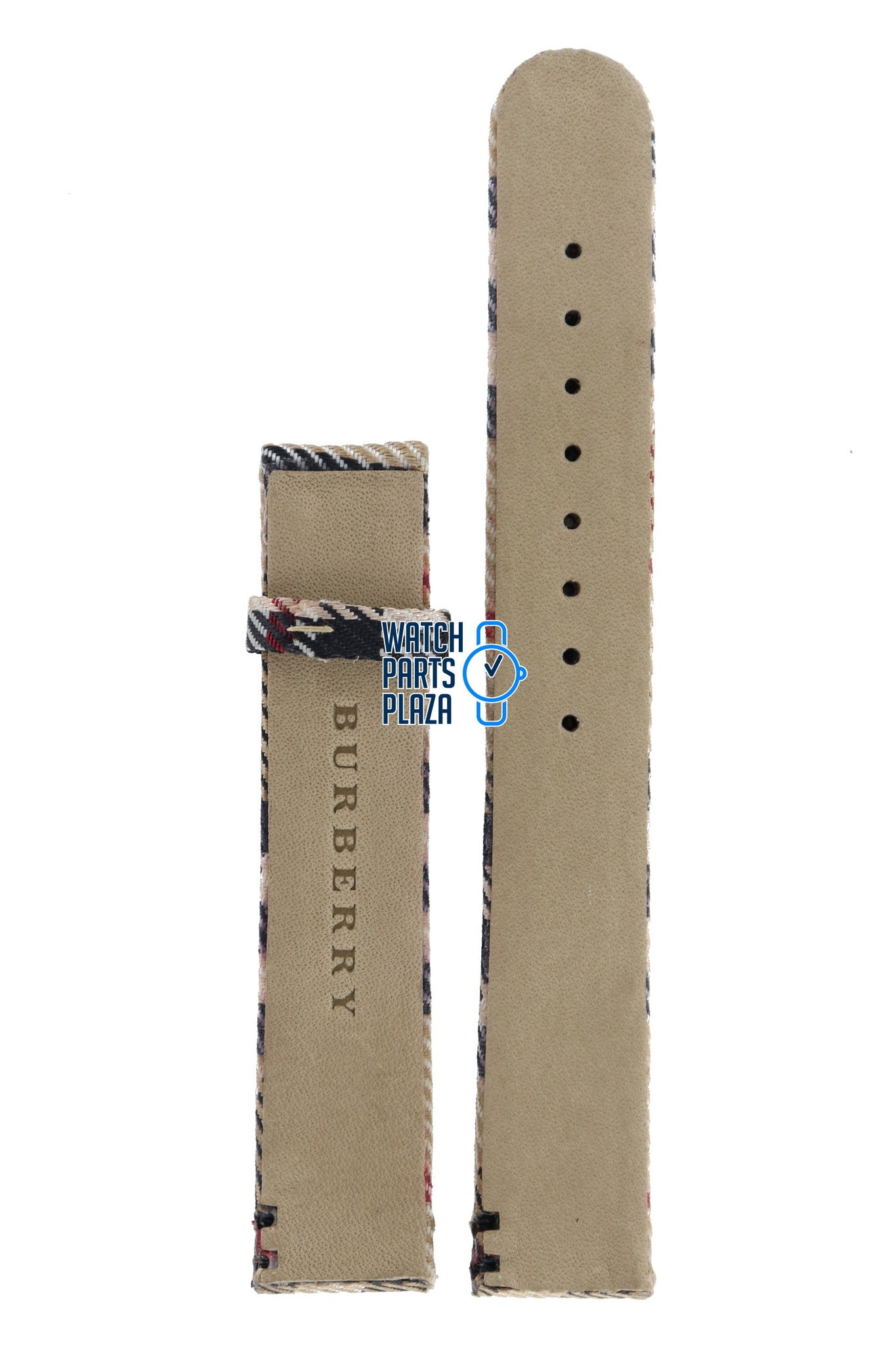 Burberry BU1014 Watch Band BU - 1014 Beige Leather & Textile 17 mm Heritage - Watch Plaza