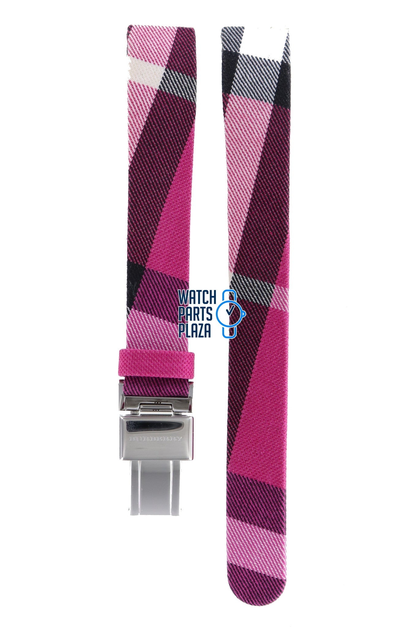 Burberry BU1025 Watch Band BU - 1025 Pink Leather & Textile 13 mm Heritage - Watch Plaza