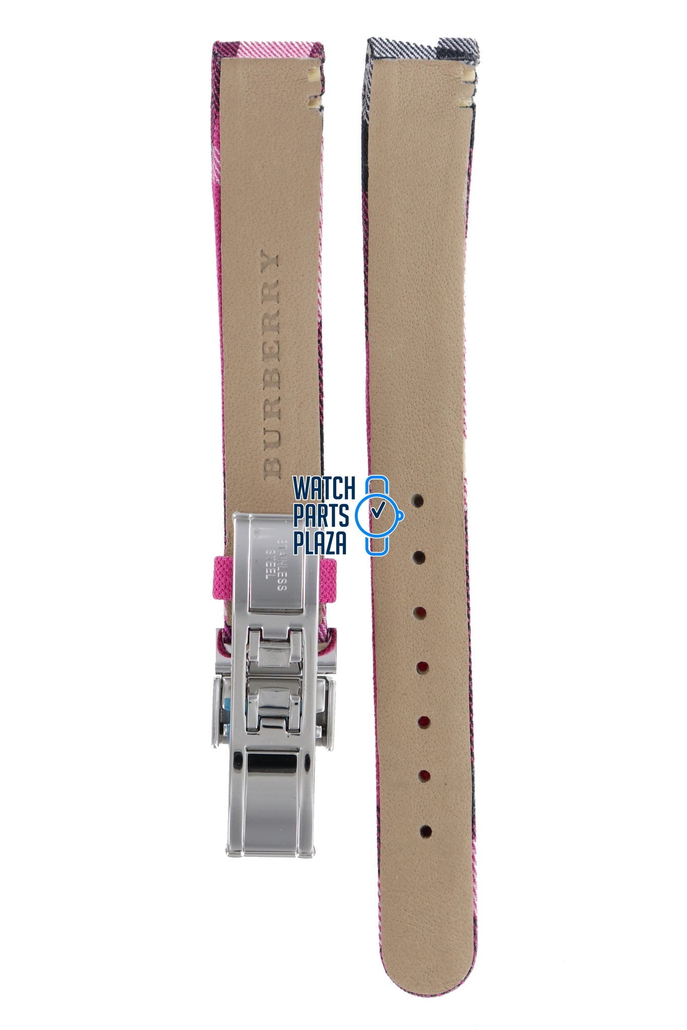 Burberry BU1025 Watch Band BU - 1025 Pink Leather & Textile 13 mm Heritage - Watch Plaza