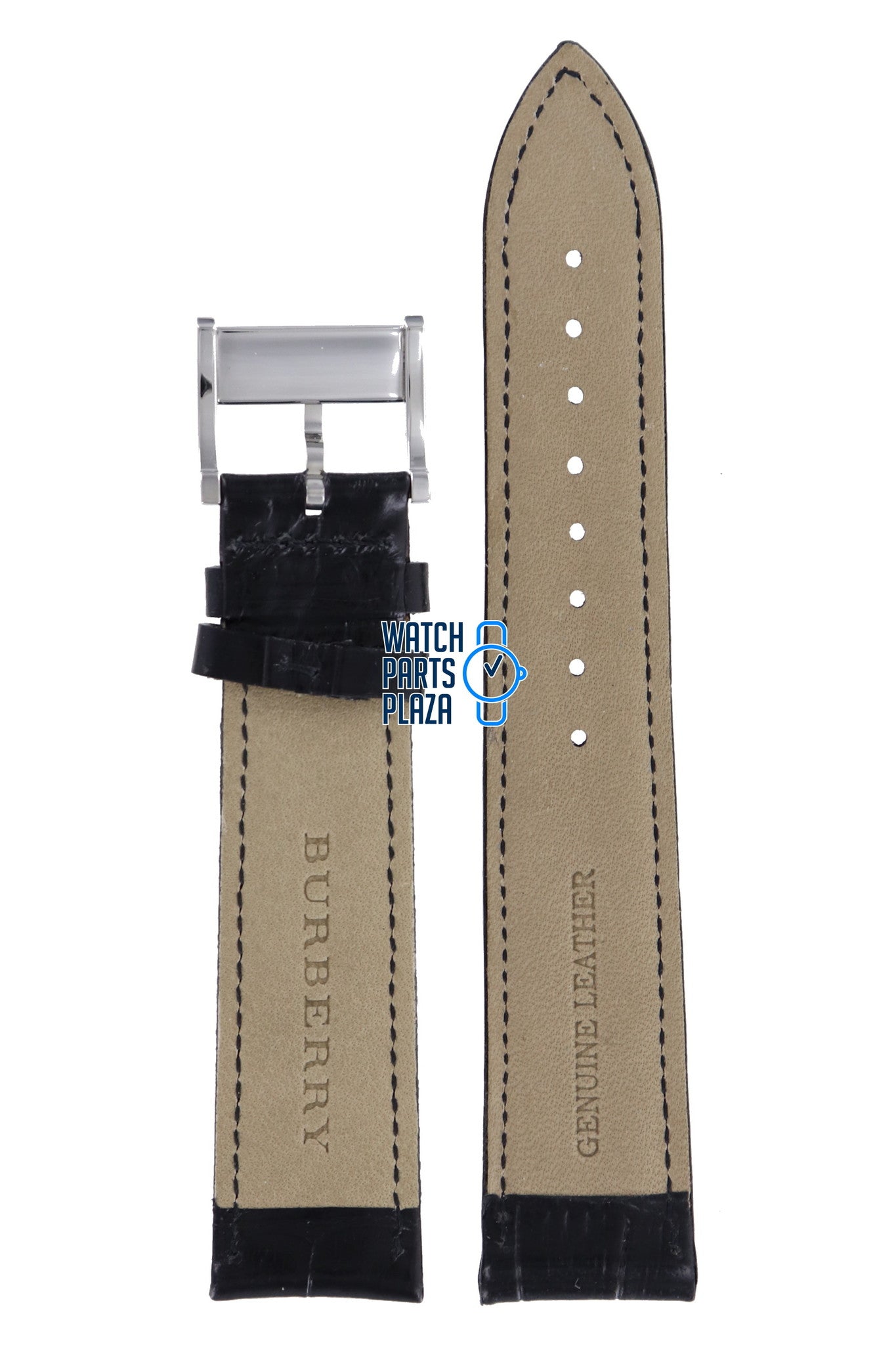 Burberry BU1206 Watch Band BU - 1206 Black Leather 20 mm - Watch Plaza