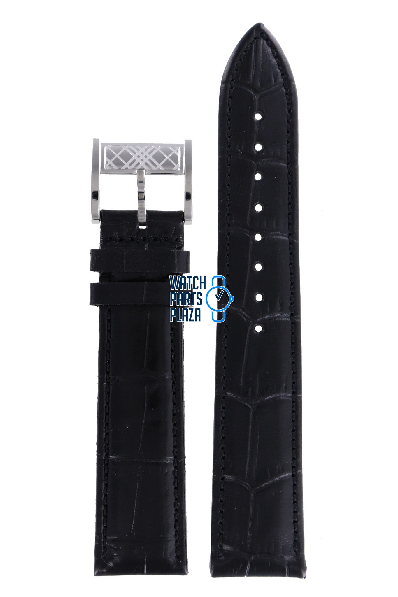 Burberry BU1206 Watch Band BU - 1206 Black Leather 20 mm - Watch Plaza