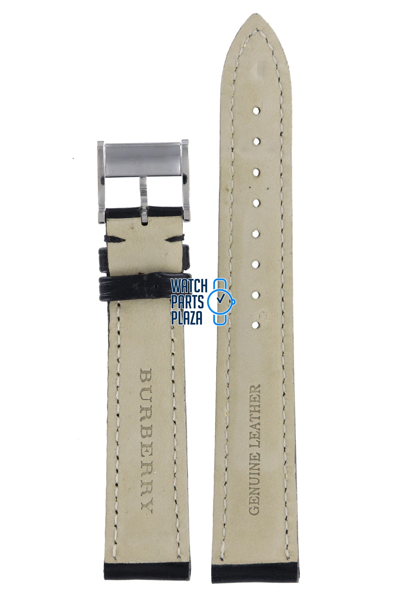 Burberry BU1400 Watch Band BU - 1400 Black Leather 18 mm - Watch Plaza