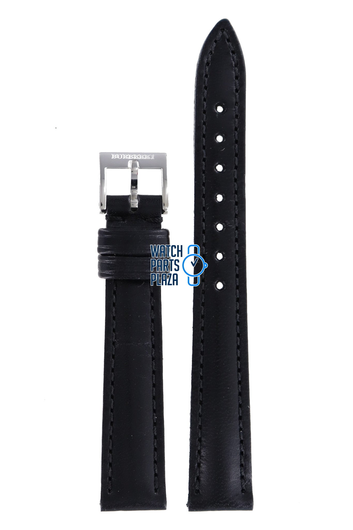 Burberry BU1401 Watch Band BU - 1401 Black Leather 14 mm - Watch Plaza