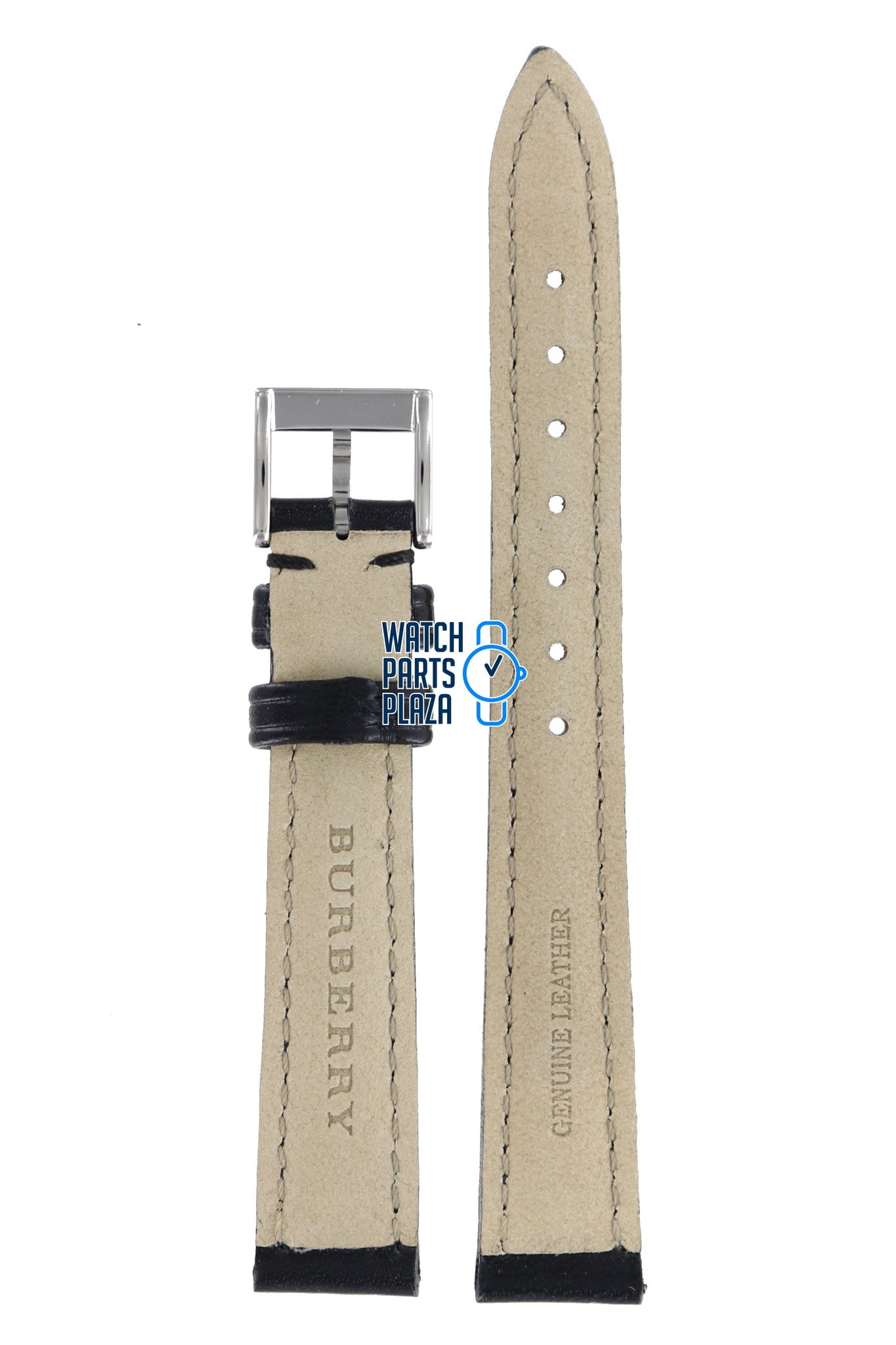 Burberry BU1401 Watch Band BU - 1401 Black Leather 14 mm - Watch Plaza