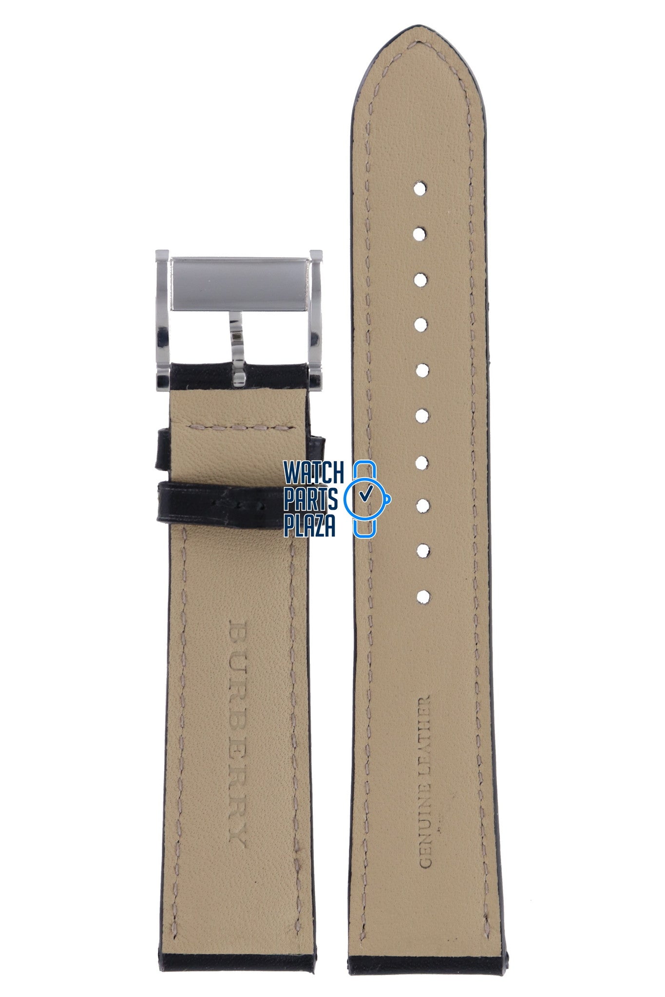 Burberry BU1710 Watch Band BU - 1710 Black Leather 20 mm Heritage - Watch Plaza