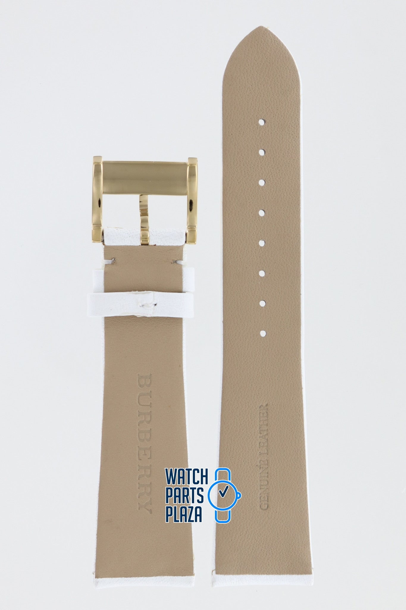 Burberry BU2154 Watch Band BU - 2154 White Leather 22 mm Signature - Watch Plaza