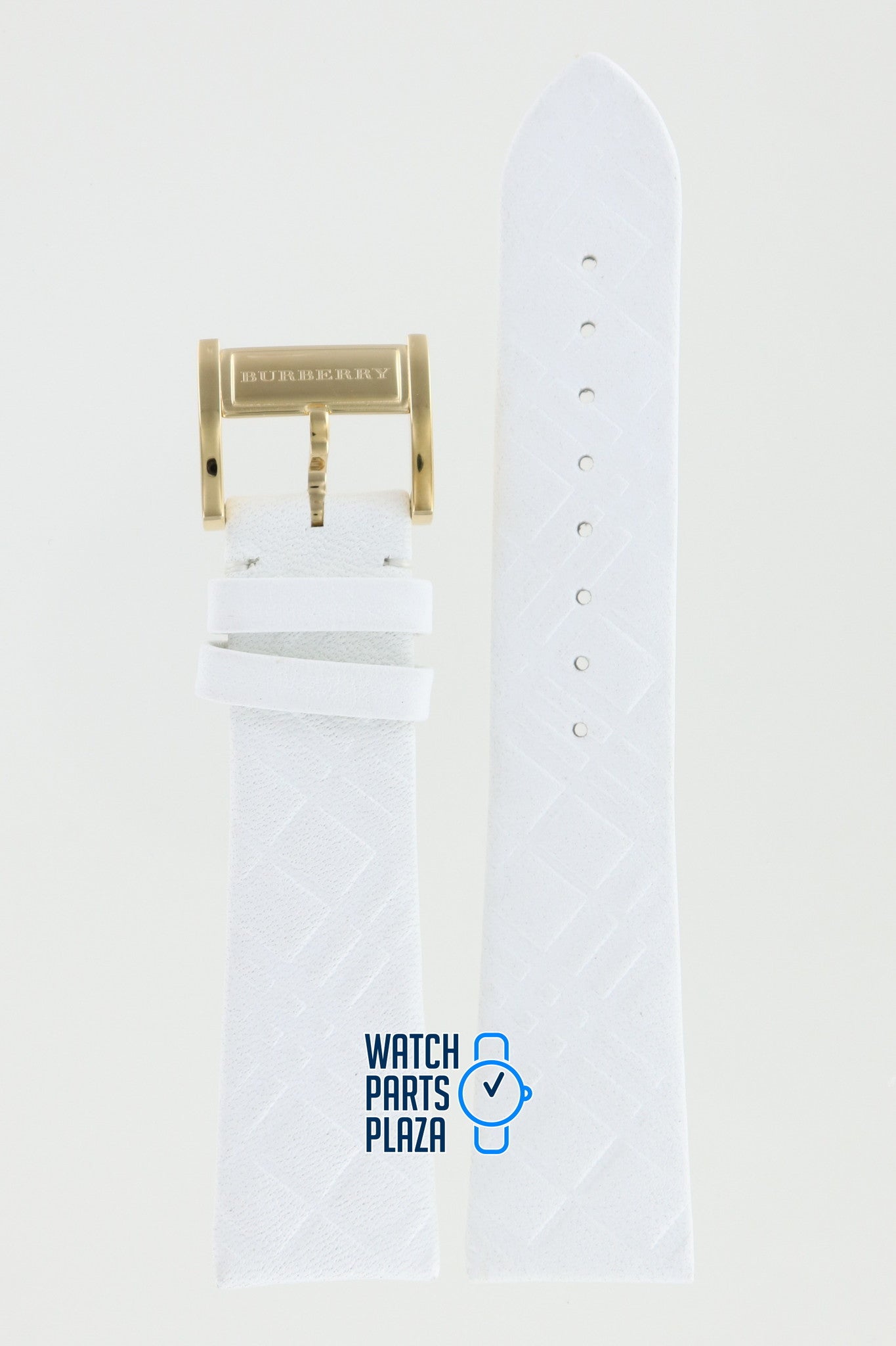 Burberry BU2154 Watch Band BU - 2154 White Leather 22 mm Signature - Watch Plaza