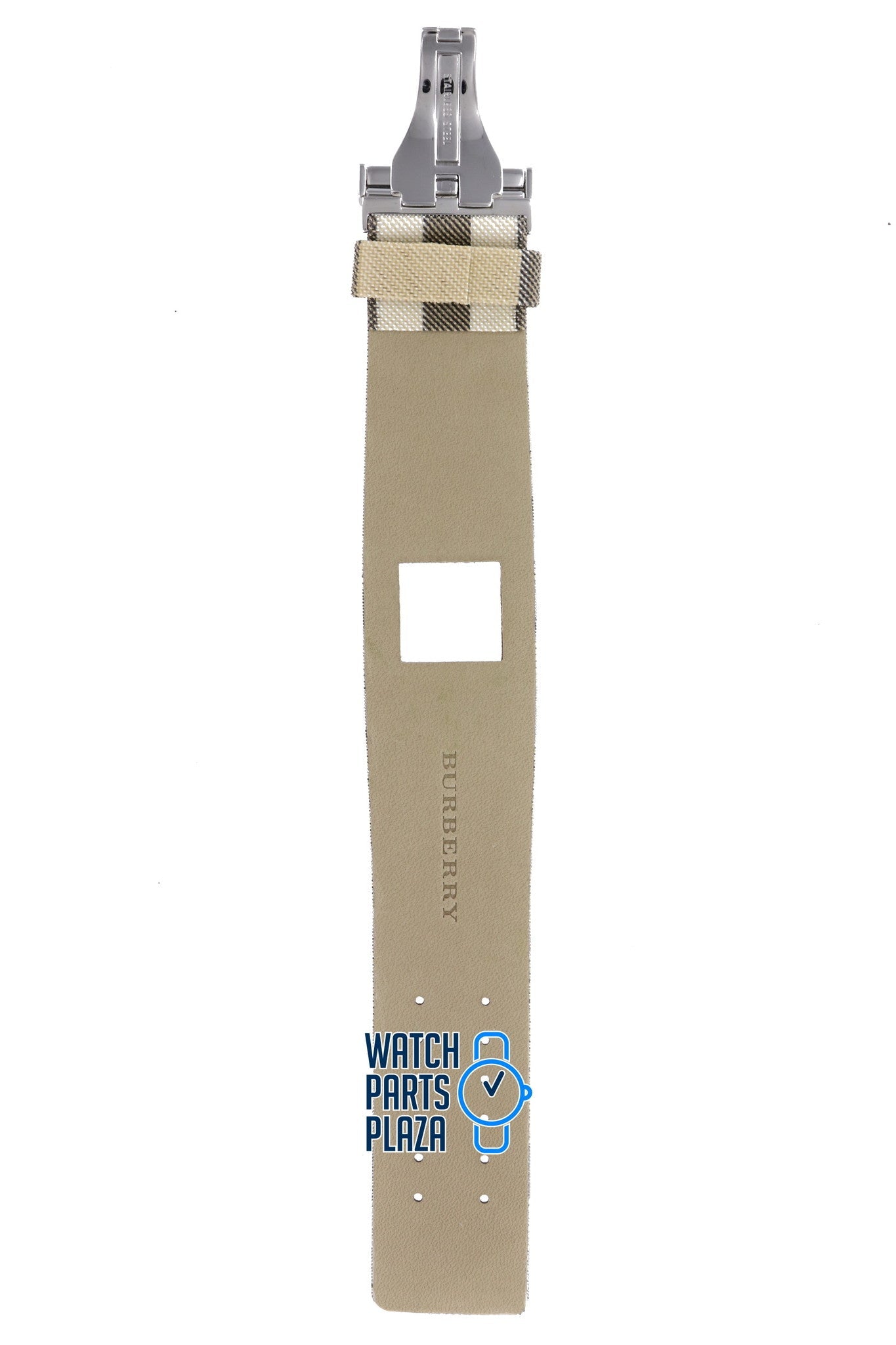 Burberry BU4001 Watch Band BU - 4001 White Leather & Textile 28 mm Signature - Watch Plaza