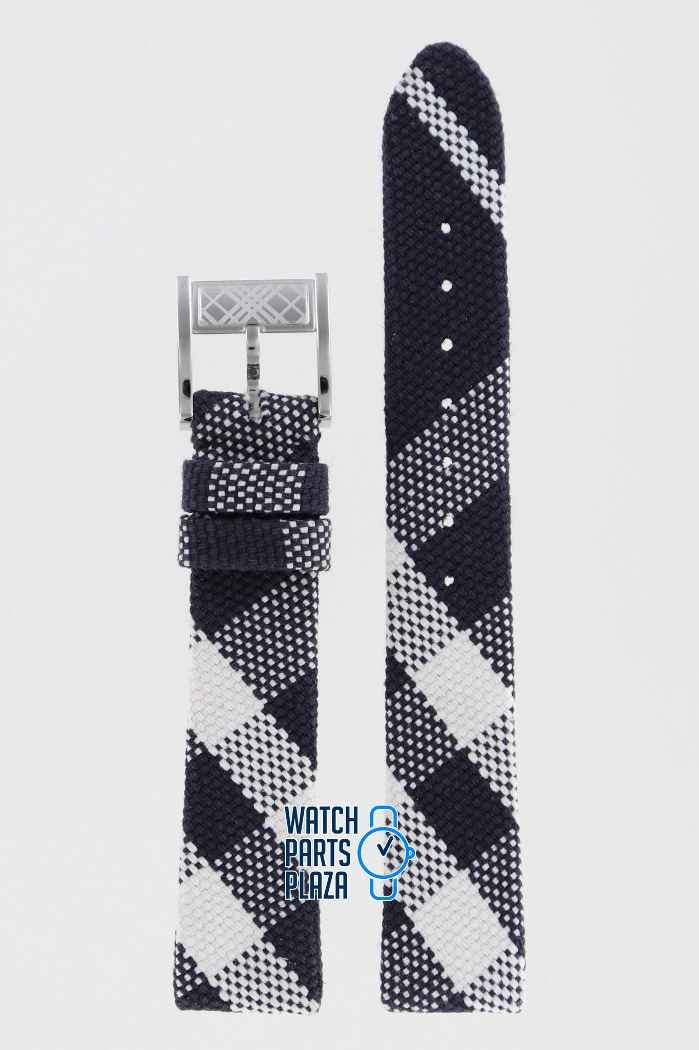 Burberry BU4304 Watch Band BU - 4304 Black Leather & Textile 16 mm - Watch Plaza