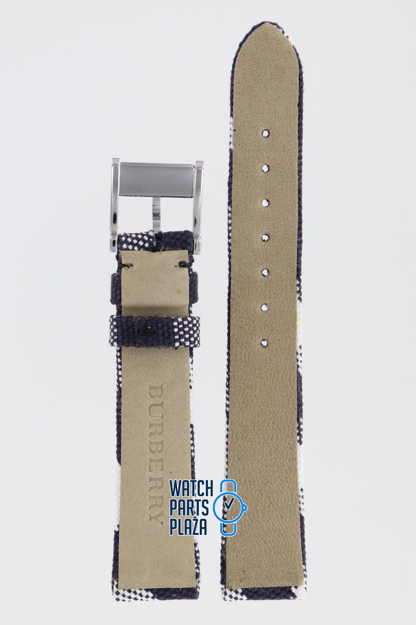 Burberry BU4304 Watch Band BU - 4304 Black Leather & Textile 16 mm - Watch Plaza