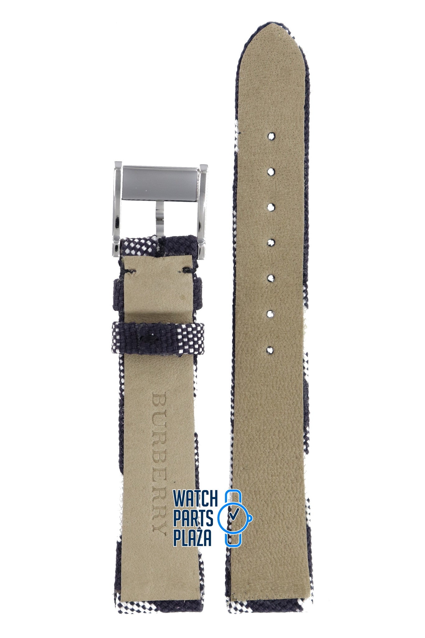 Burberry BU4304 Watch Band BU - 4304 Black Leather & Textile 16 mm - Watch Plaza