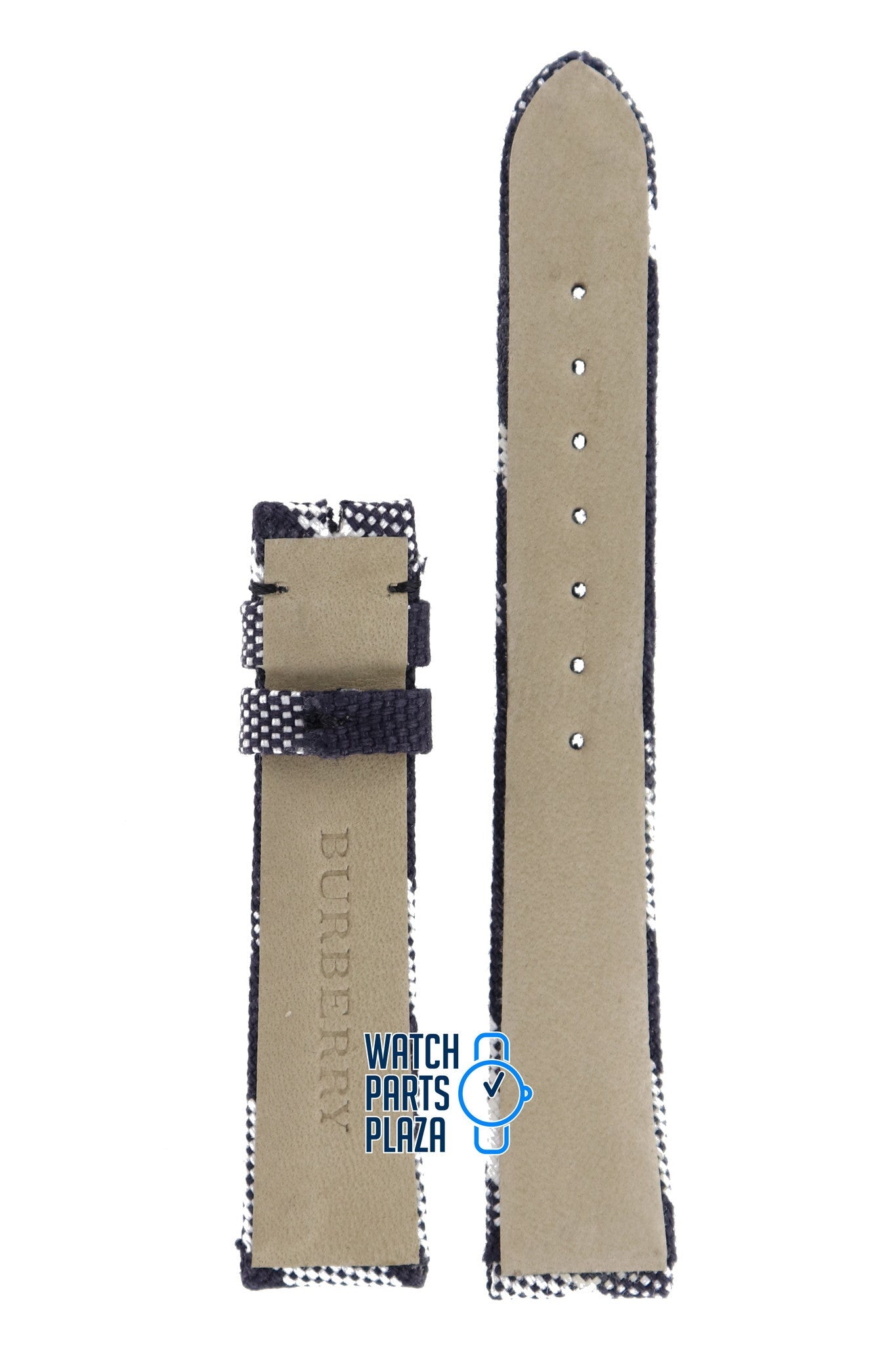 Burberry BU4304 Watch Band BU - 4304 - NO - CLASP Black Leather & Textile 16 mm - Watch Plaza