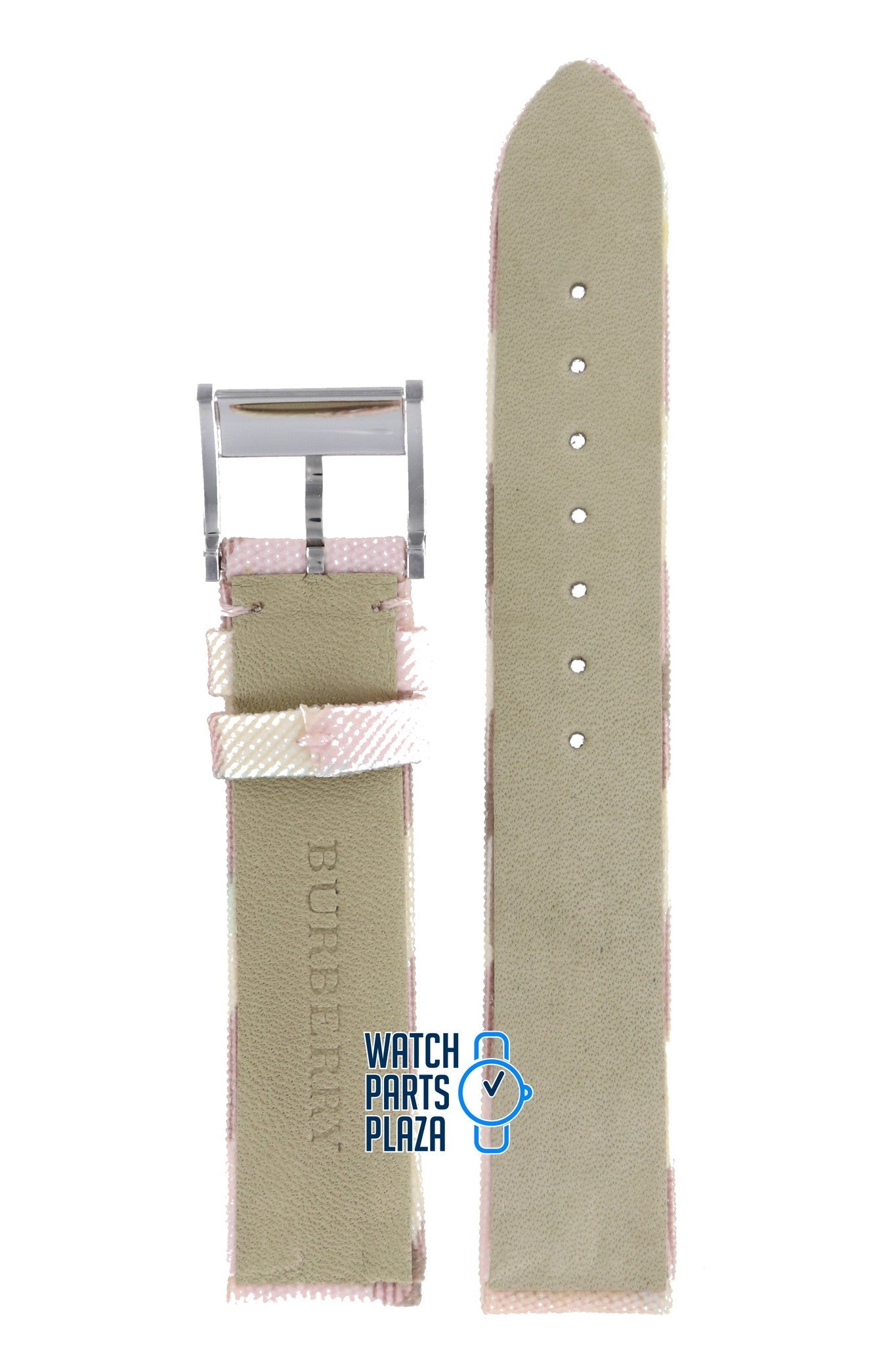 Burberry BU4507 Watch Band BU - 4507 Pink Leather & Textile 17 mm Signature - Watch Plaza