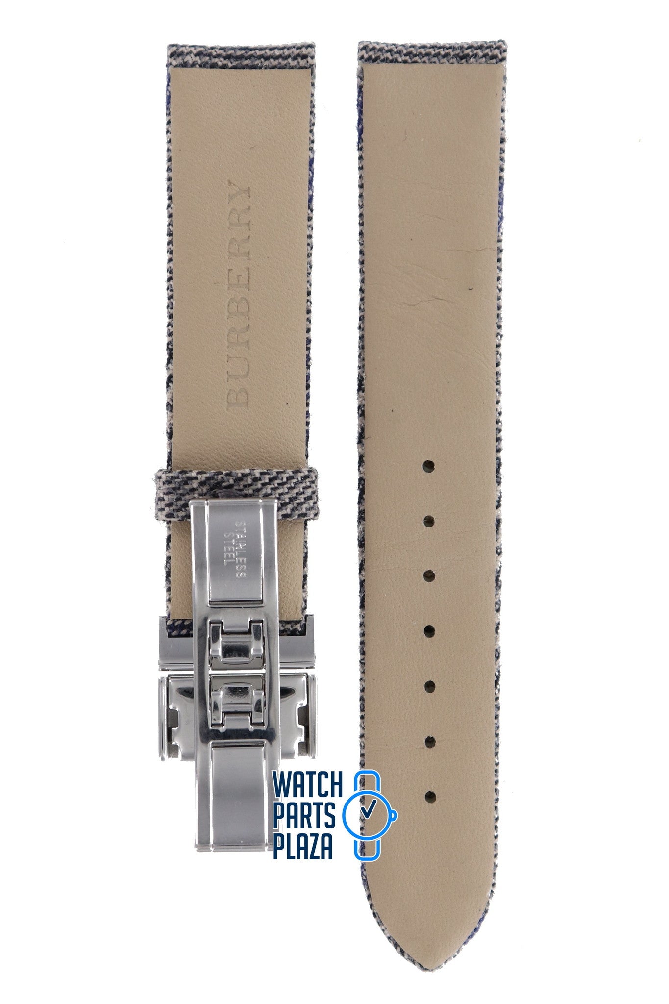 Burberry BU4512 Watch Band BU - 4512 - GREY Grey Leather & Textile 17 mm - Watch Plaza