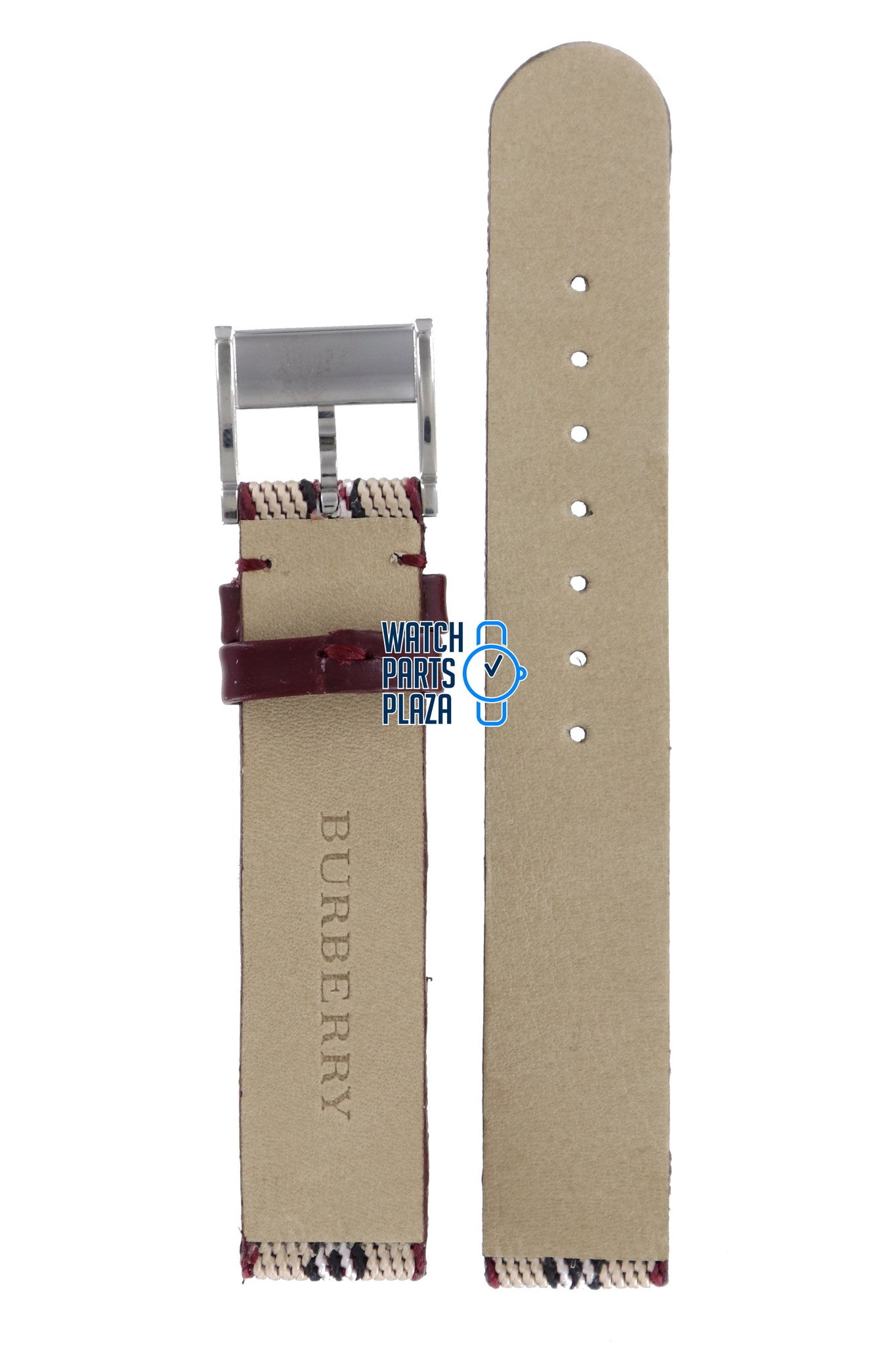 Burberry BU7106 Watch Band BU - 7106 Brown Leather & Textile 16 mm - Watch Plaza