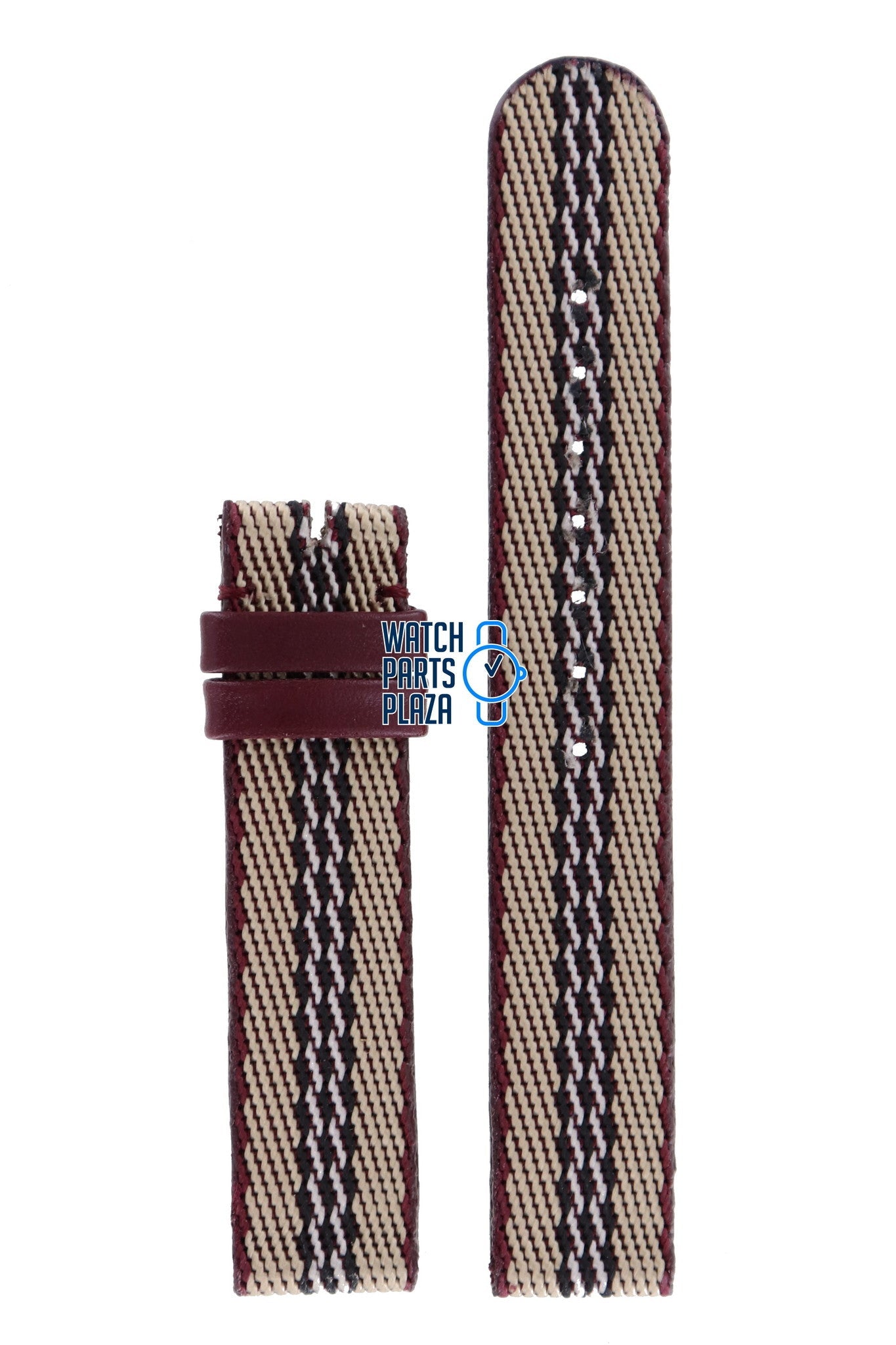 Burberry BU7106 Watch Band BU - 7106 - NO - CLASP Brown Leather & Textile 16 mm - Watch Plaza